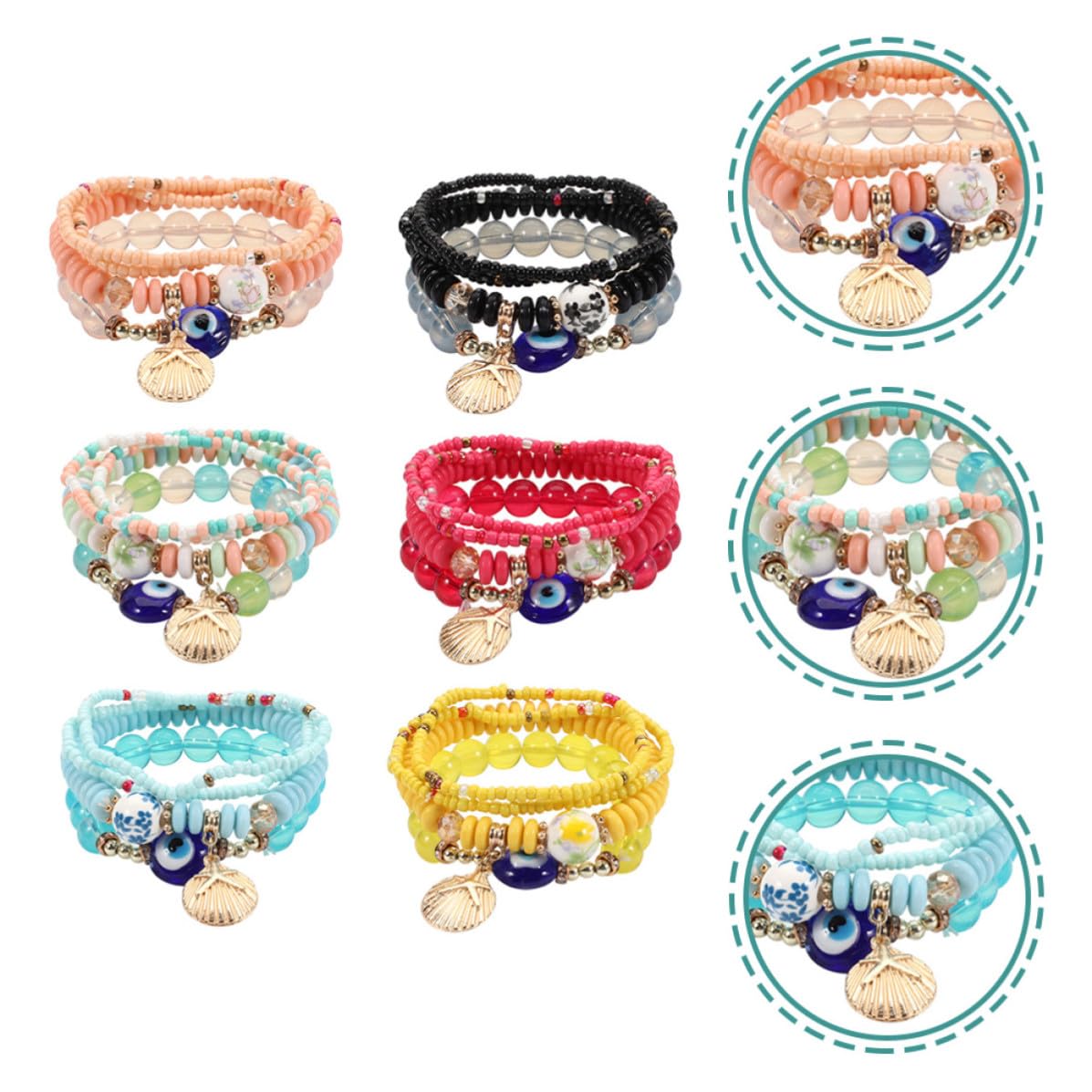 Abaodam 18 Juegos Pulseras Bohemias de Cuentas para Mujer Diseño Chic y Materiales de Vidrio y Aleación, Cómodas y Seguras Día Festival
