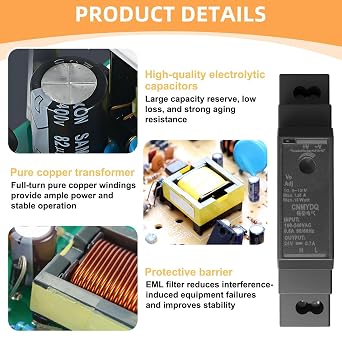 Switching Power Supply HDR 15W 24V 0.63A Ring Transformer Din Rail black