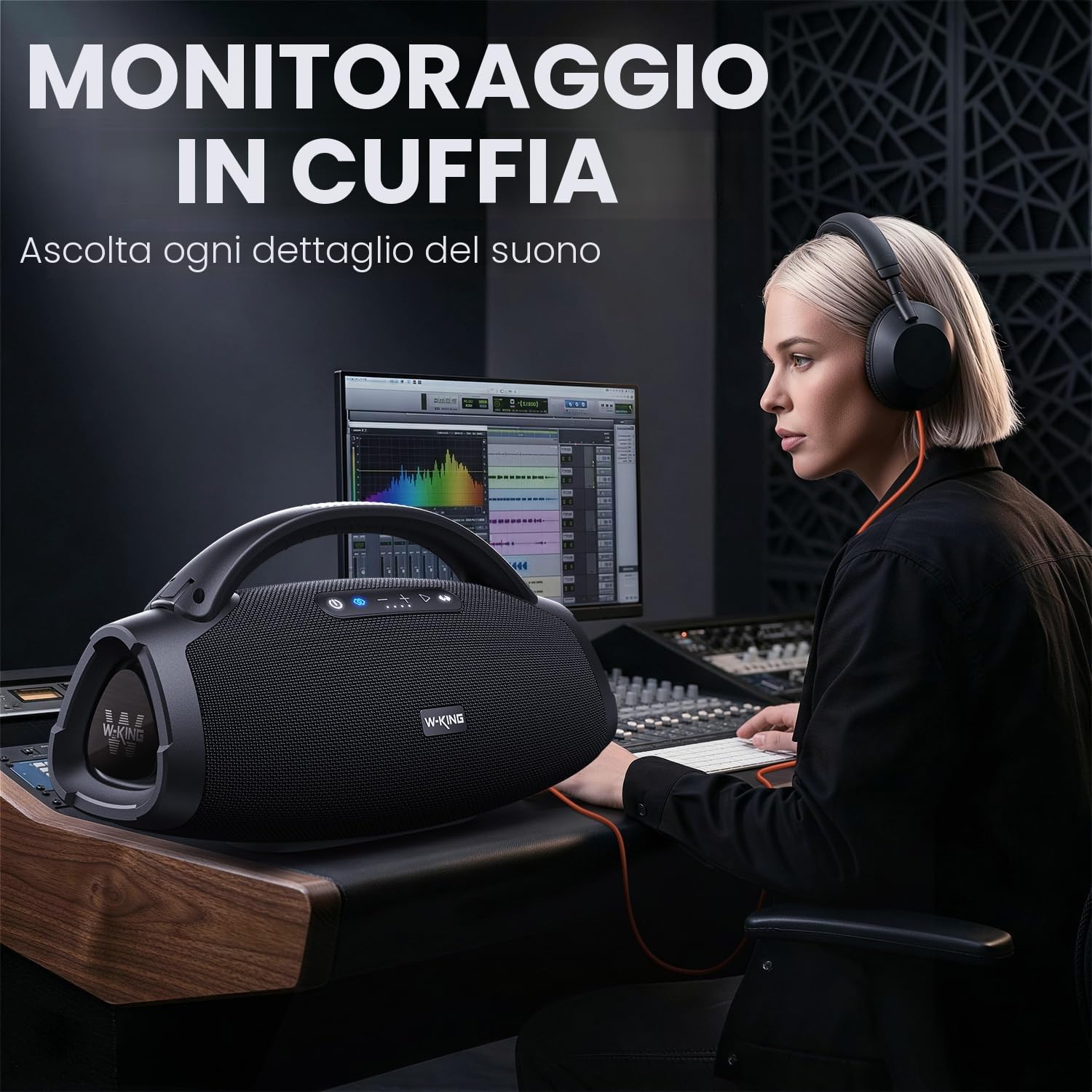 W-KING 330W MAX 200W RMS Cassa Bluetooth Potente Portatile Altoparlanti con 7.5'' Subwoofer/40Hz Deep BASS/APP/IPX7 Impermeabile/30H/BT 5.4/Ingresso Mic/Chitarra/OTG/AUX/TF, Party Wireless Speaker