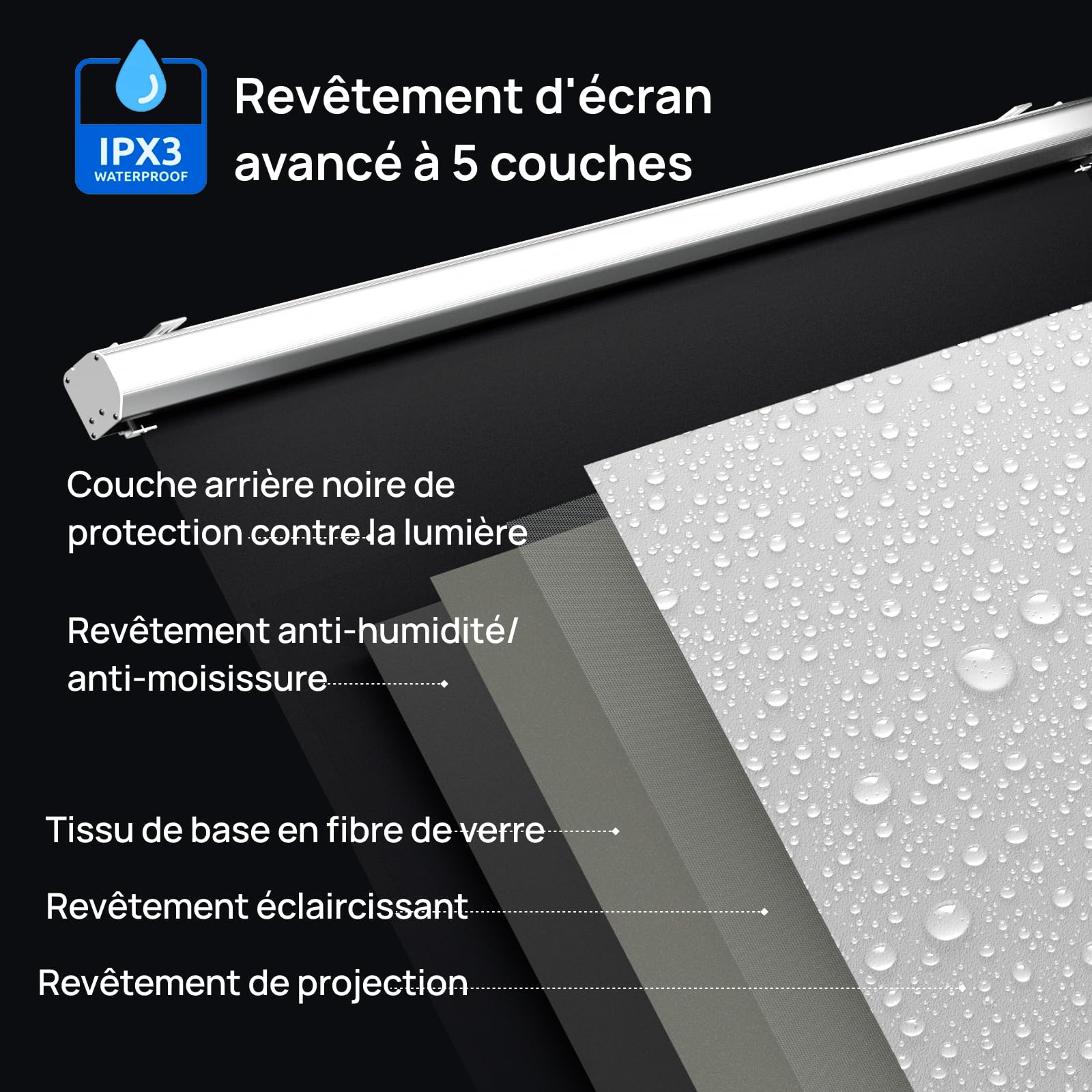 AWOL Valerion Écran de Projection motorisé Valerion 120 Pouces avec Batterie intégrée, écran déroulant étanche pour extérieur, Compatible 4K/8K Ultra HD, Gain 1,1, Cadre en Aluminium