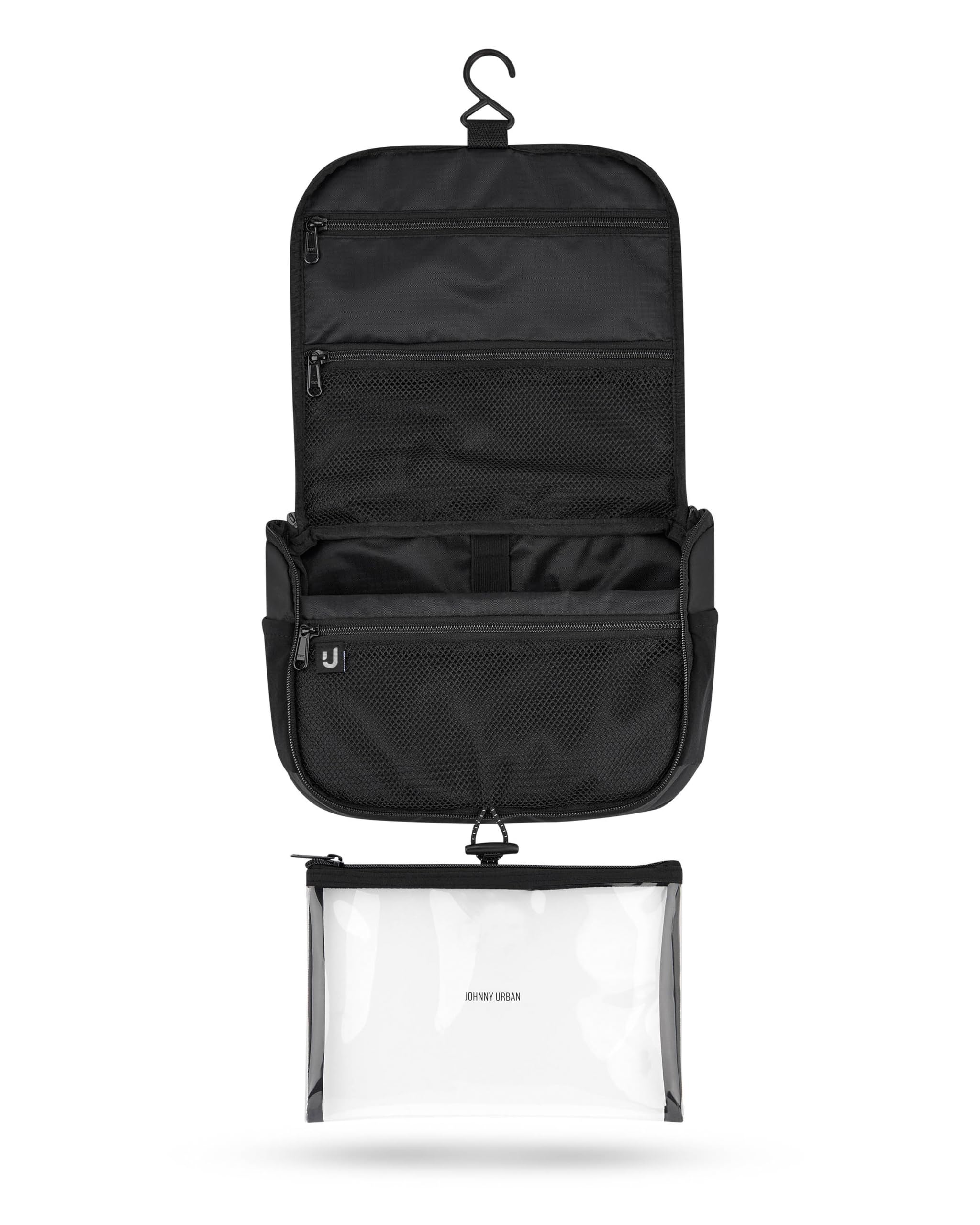 Johnny Urban Beauty Case Donna & Uomo Nero - Logan - Elegante Borsa da Toilette da appendere - Nécessaire da Viaggio - Beauty Case con Sacchetto Trasparente per i Liquidi del Bagaglio a Mano