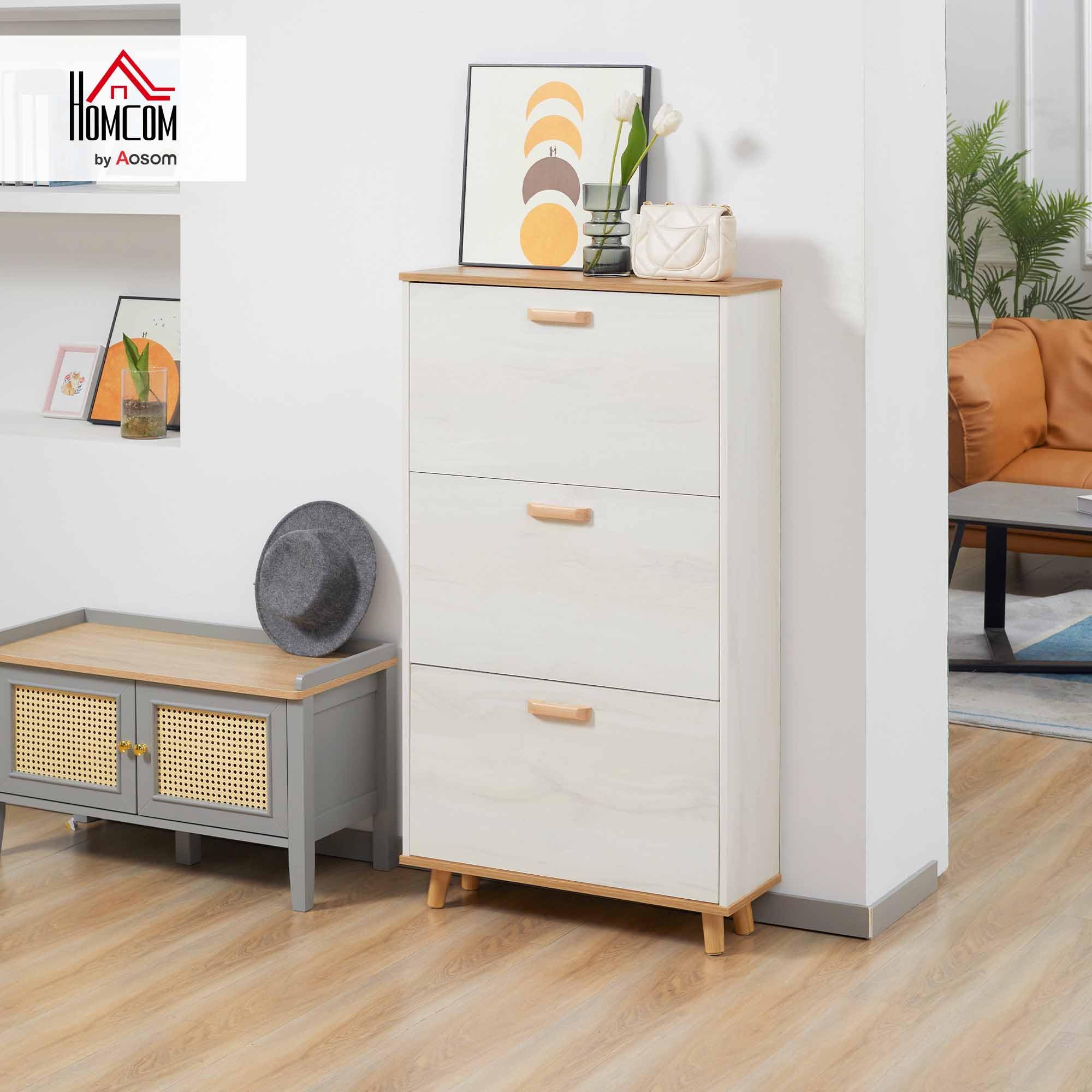 HOMCOM Mobile Scarpiera Salvaspazio in Truciolato con 3 Cassetti e 2 Ripiani Interni Regolabili, 70x23.5x122 cm, Bianco