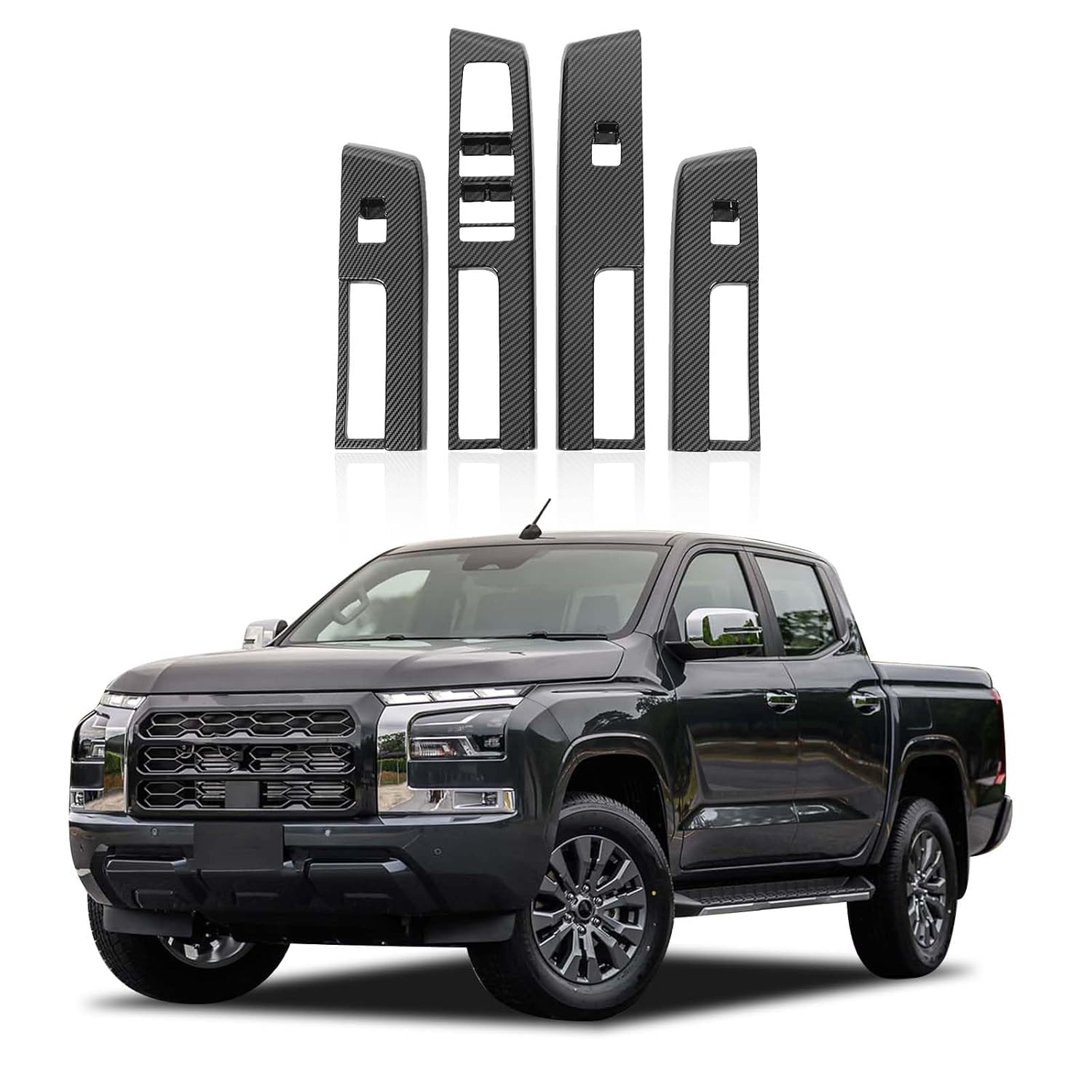 Window Lift Switch Panel Trim Compatible with M-itsubishi Triton & L200 2024 2025, Door Power Window Switch Glass Control Panel Cover ABS Plastic 4PCS