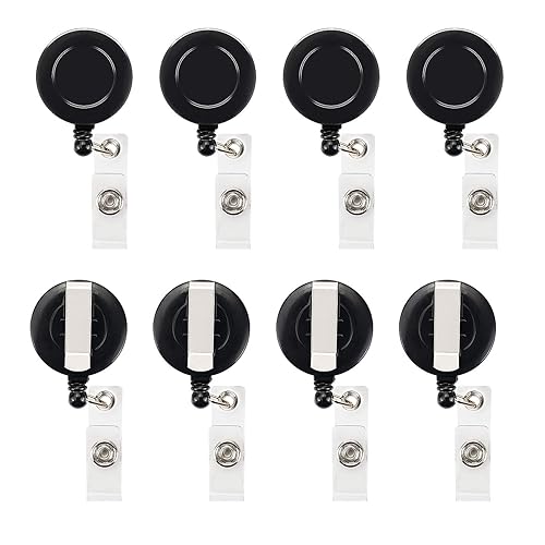 JANYUN 50 Pcs Retractable Badge Reel Clips Holder for Hanging ID Card Name Key Chain (Black) - Black