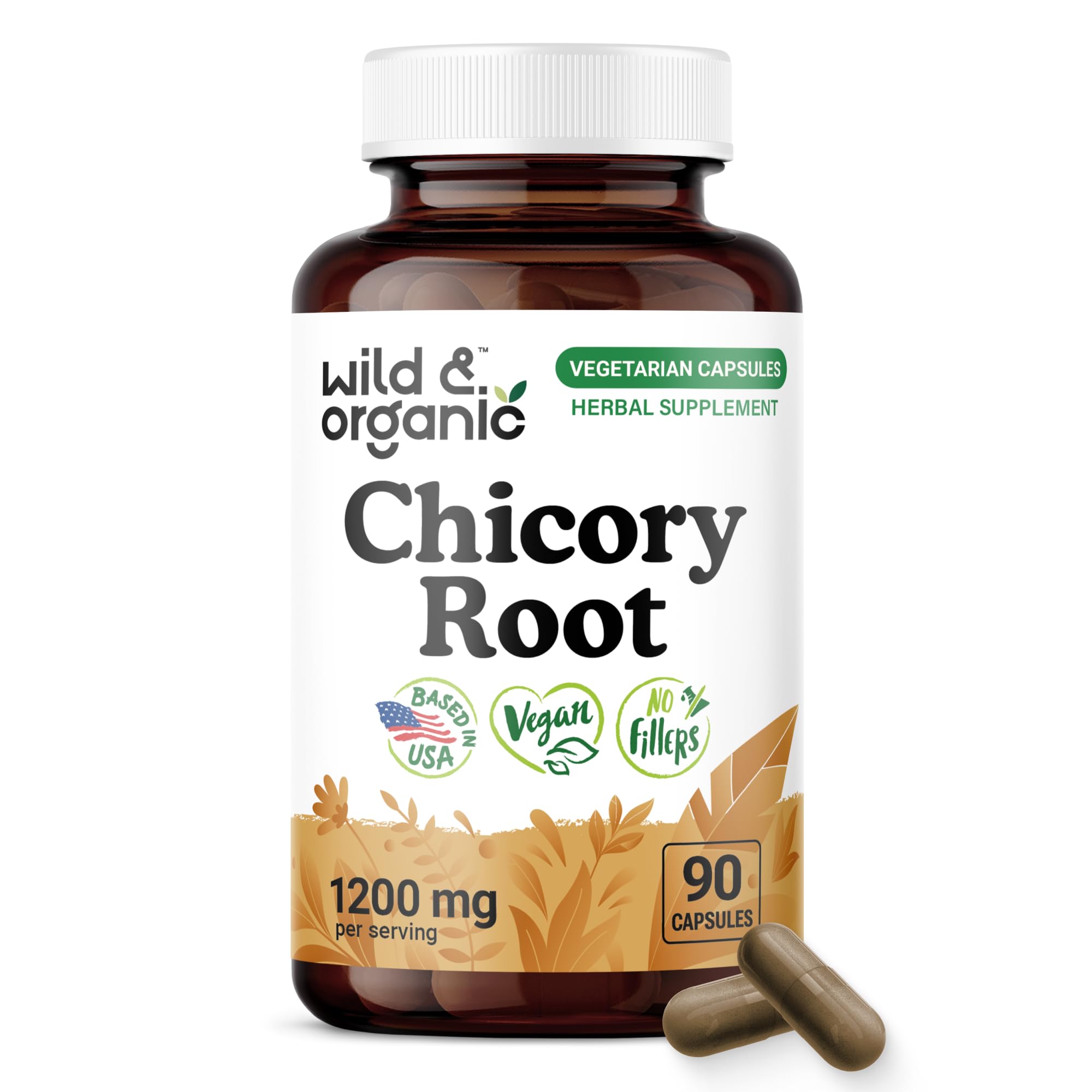 Wild & Organic Chicory Root Capsules - Digestive & Gut Support - 90 Count 90 Count (Pack of 1)