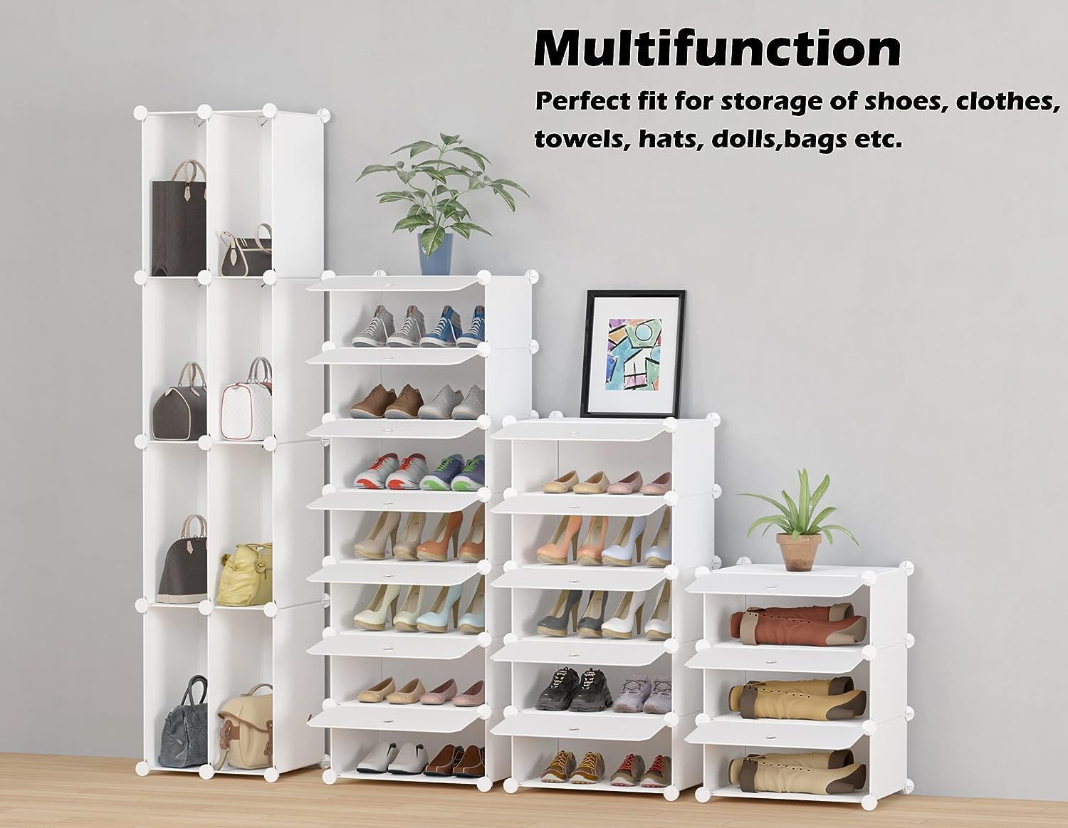 HOMIDEC Scarpiera, 10 Ripiani Scarpiera Archiviazione Tridimensionale, Può Contenere 20 Paia di Scarpe, Plastica Scarpiero di Scarpe per Ingresso, Camera da Letto e Corridoio, Bianco