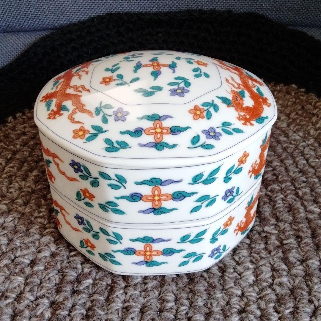 Amazon.co.jp: 中国骨董 旧蔵唐物陶磁器赤絵細工龍雲紋八角型二段重箱