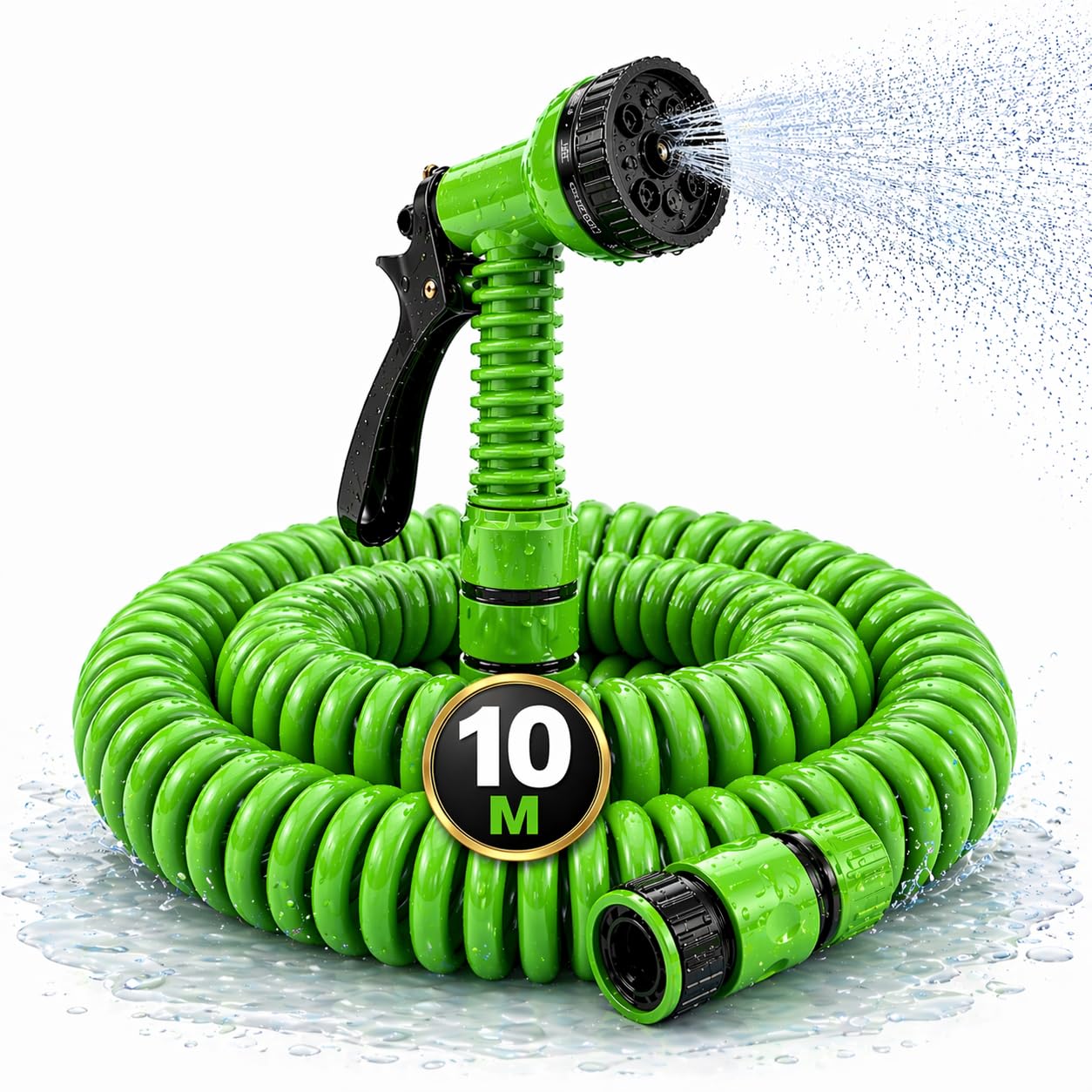 Manguera Extensible Jardín 10m con Pistola 7 Modos – Antienredos, Ligera y Compacta – Conectores Anti-Fugas – Ideal para Terraza, Balcón, Patio y Lavado de Coche