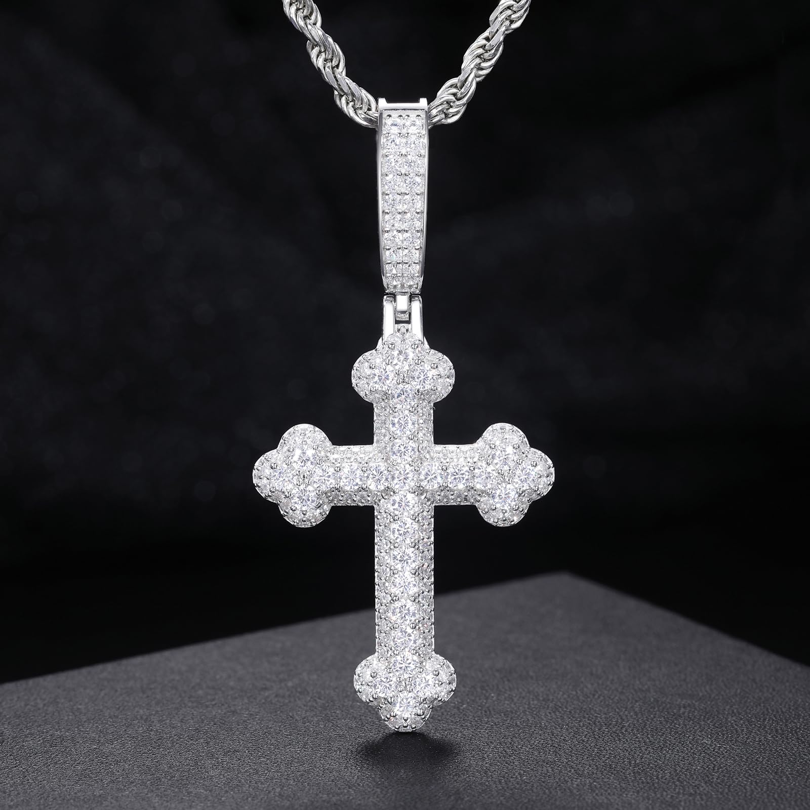 Kreuzkette für Männer 925 Sterling Silber Moissanit/Kubikzirkonia -Anhänger aus 18 Karat Weiß gelb Gold plattiert Hip Hop Cross Chain Geburtstag