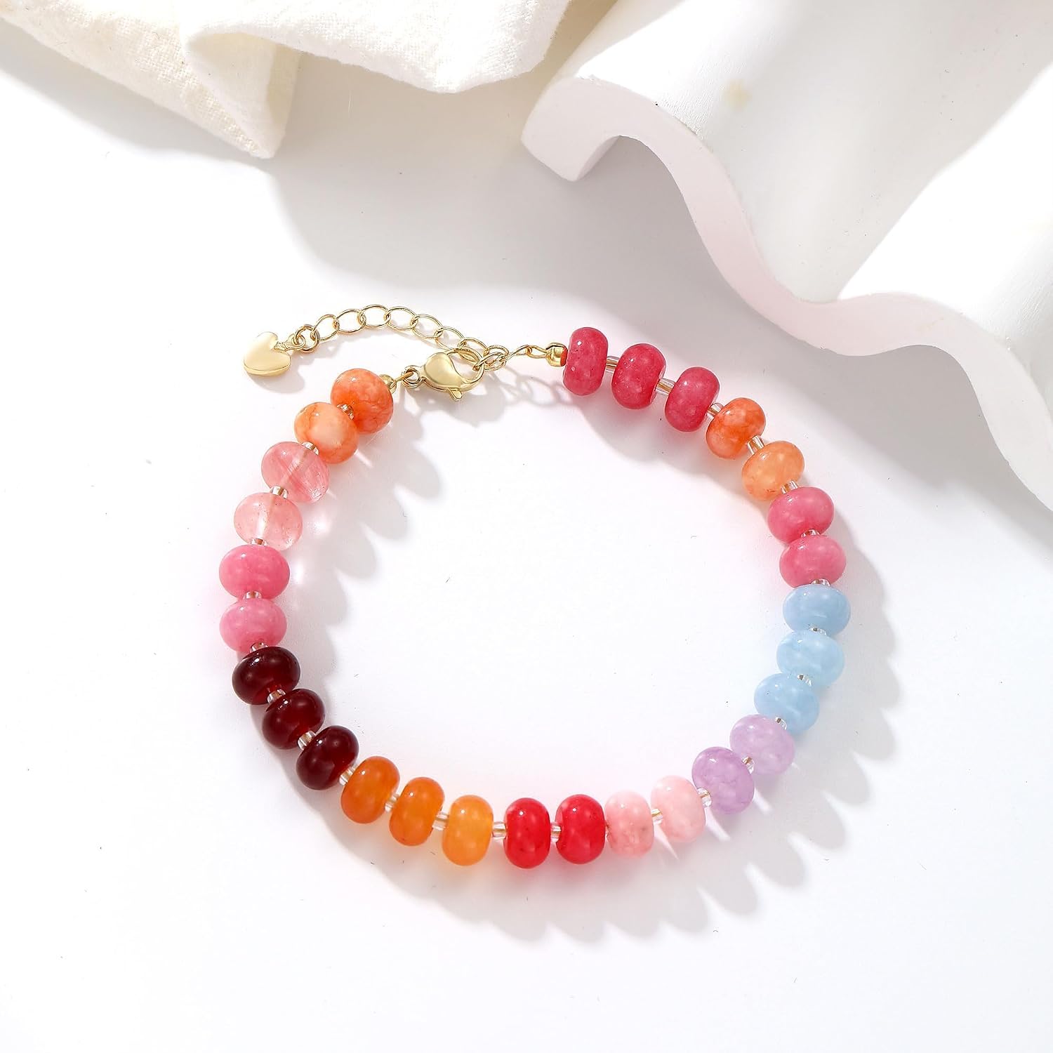 colorful Natural Stone Beaded Bracelets for Women, Boho Handmade Gemstone Bracelet, Stackable Summer Beach Jewelry