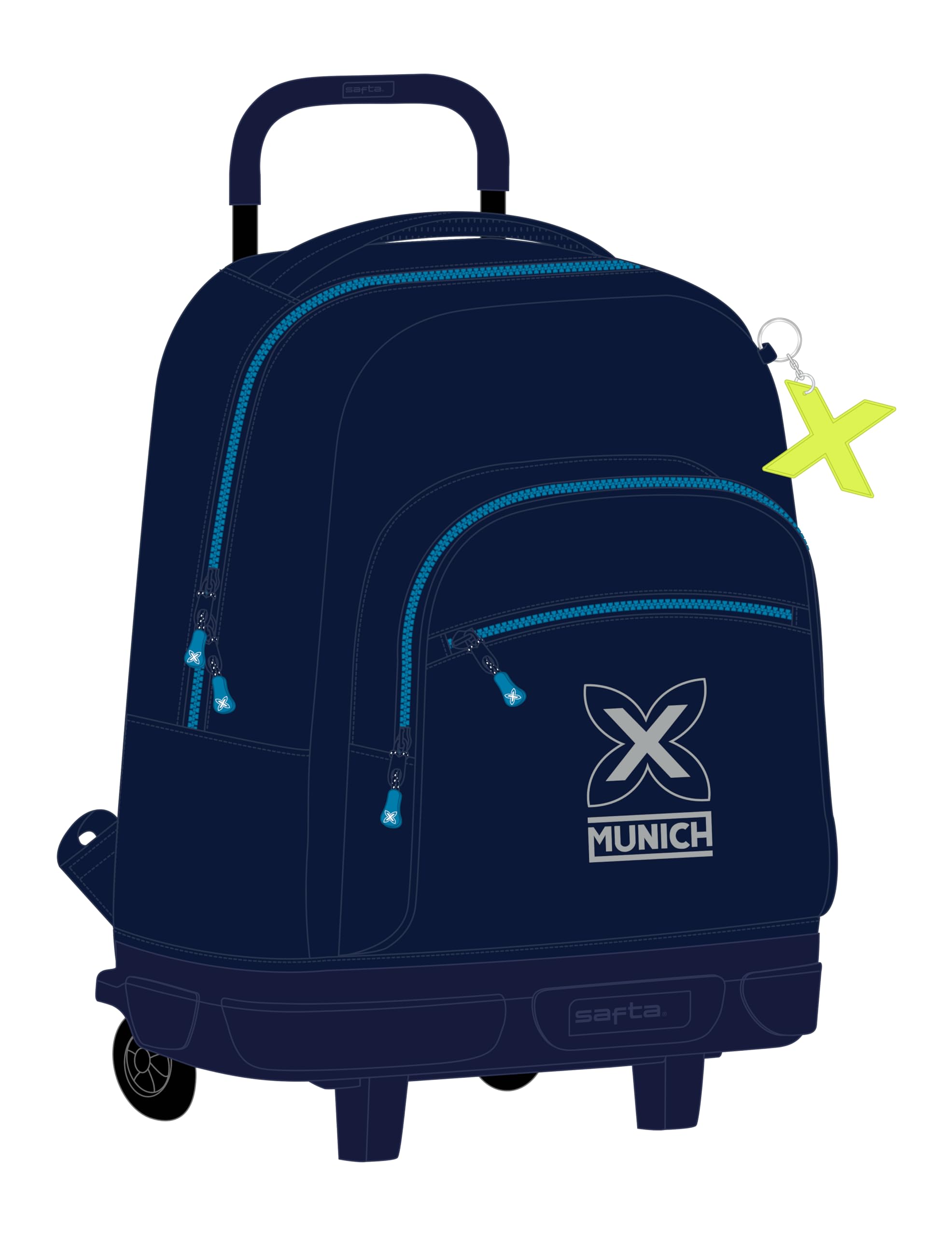 Safta MUNICH NAUTIC - Mochila Grande con Ruedas, Compacta, Extraíble, Ideal para Niños de Diferentes Edades, Cómoda y Versátil, Calidad y Resistencia, 33x22x45 cm, Color Azul Marino