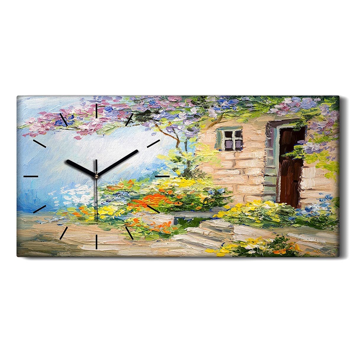 Horloge sur Toile 60x30cm Art Moderne Salon - Décoration Horlogère Silencieuse