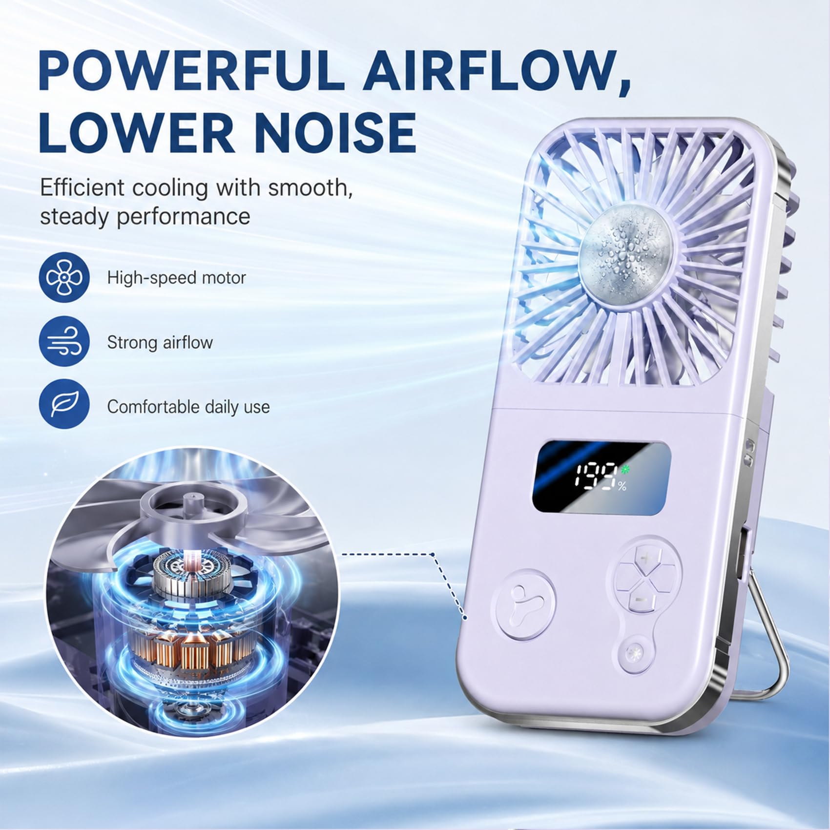 Handheld Fan Rechargeable, Portable Mini Fan with Ice Cooling Plate, 199 Speeds Foldable Hand Held Fan - Image 7