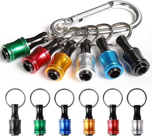katerk 6 pcs 1/4 inch Hex Shank Aluminum Alloy Screwdriver Bits Holder, Light-weight Quick-change Extension Bar Keychain Drill Screw Adapter Change Portable (With Silver Carabiner)