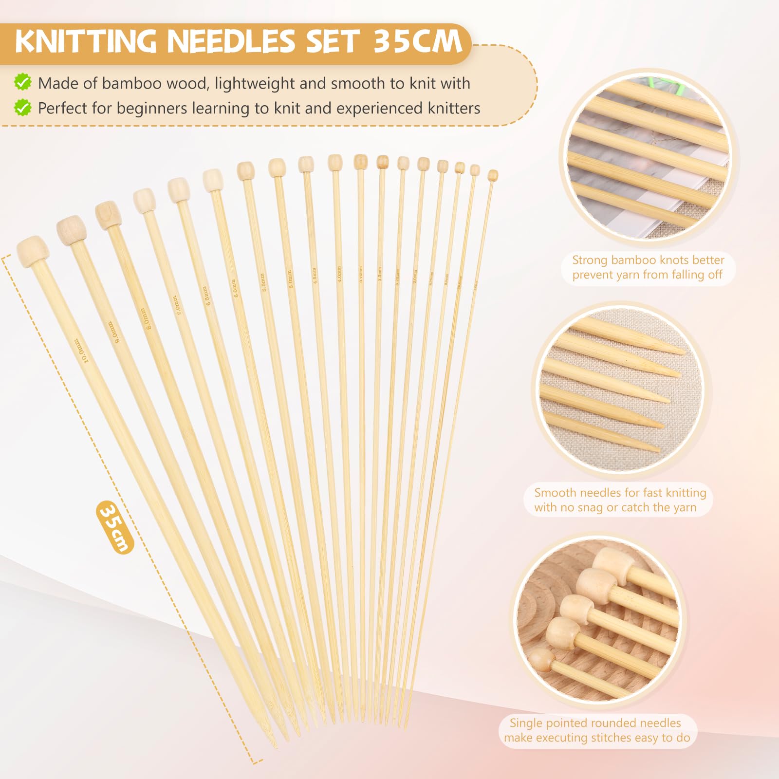 Aeelike Bamboo Knitting Needles Set 35cm - Image 3