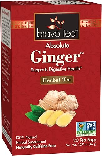 Bravo Tea Absolute Ginger - Té de hierbas sin cafeína, 20 bolsas de té, 6 unidades