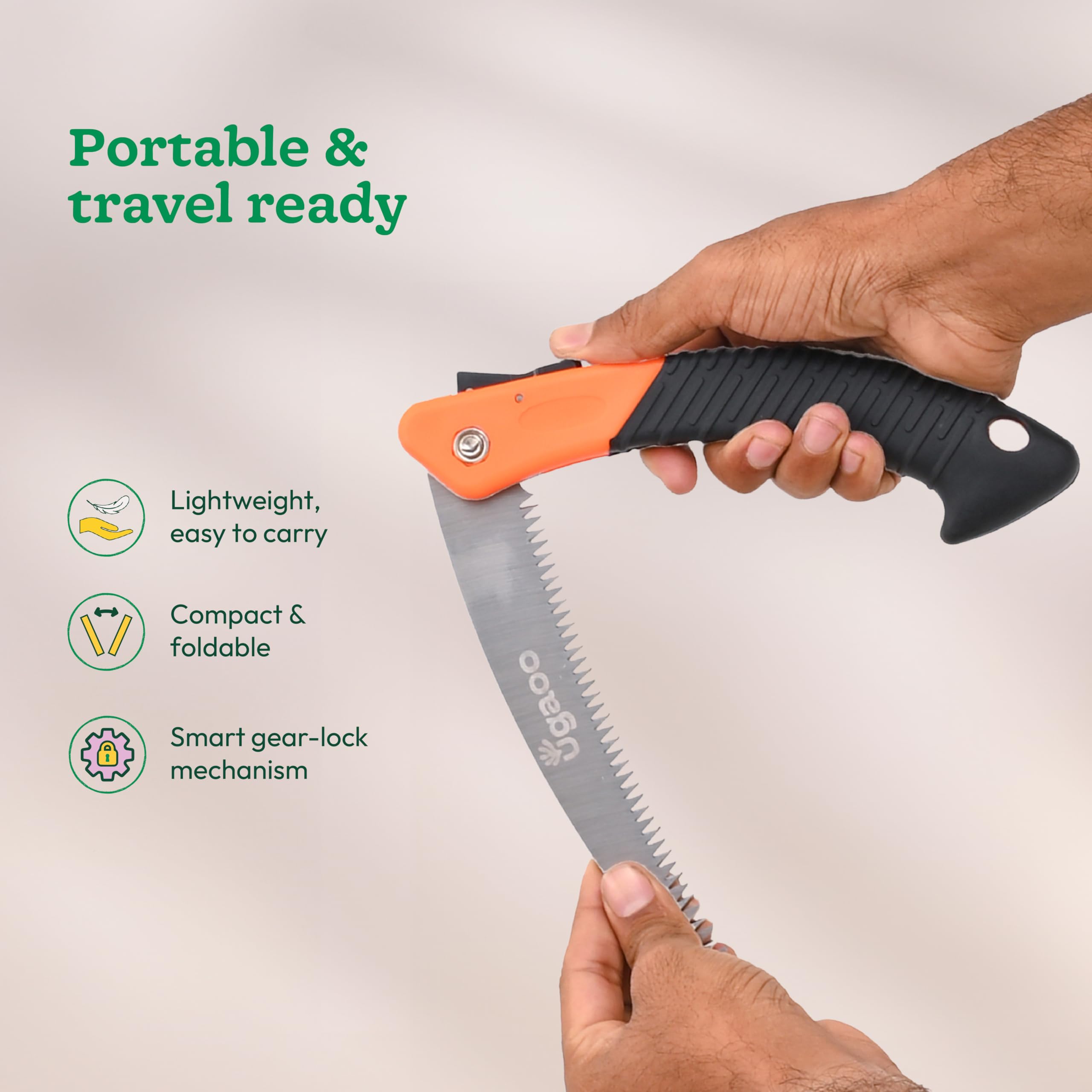 Ugaoo Heavy Duty Folding Wood Cutter Saw | Hand Saw for Wood Cutting & Pruning Trees | Outdoor Hacksaw Tool with 18 cm Carbon Steel Blade | Non-Slip Grip & Safety Lock 4