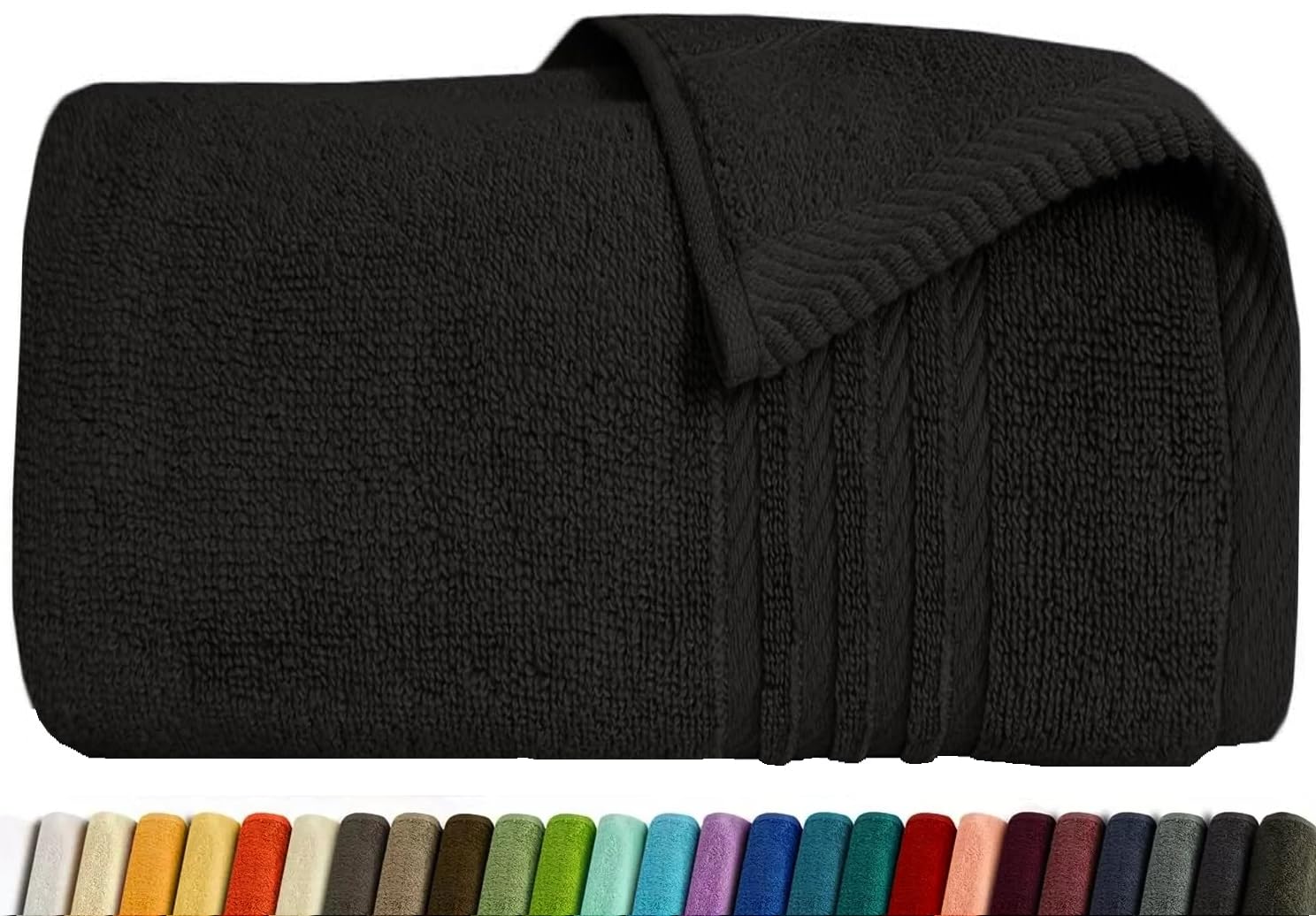 EDB Large Bath Towel 100% Egyptian Cotton Super Soft Jumbo Bath Towels 70cm x 140cm, 500-GSM Highly Absorbent Bathroom Towels (Black, Bath Towel)