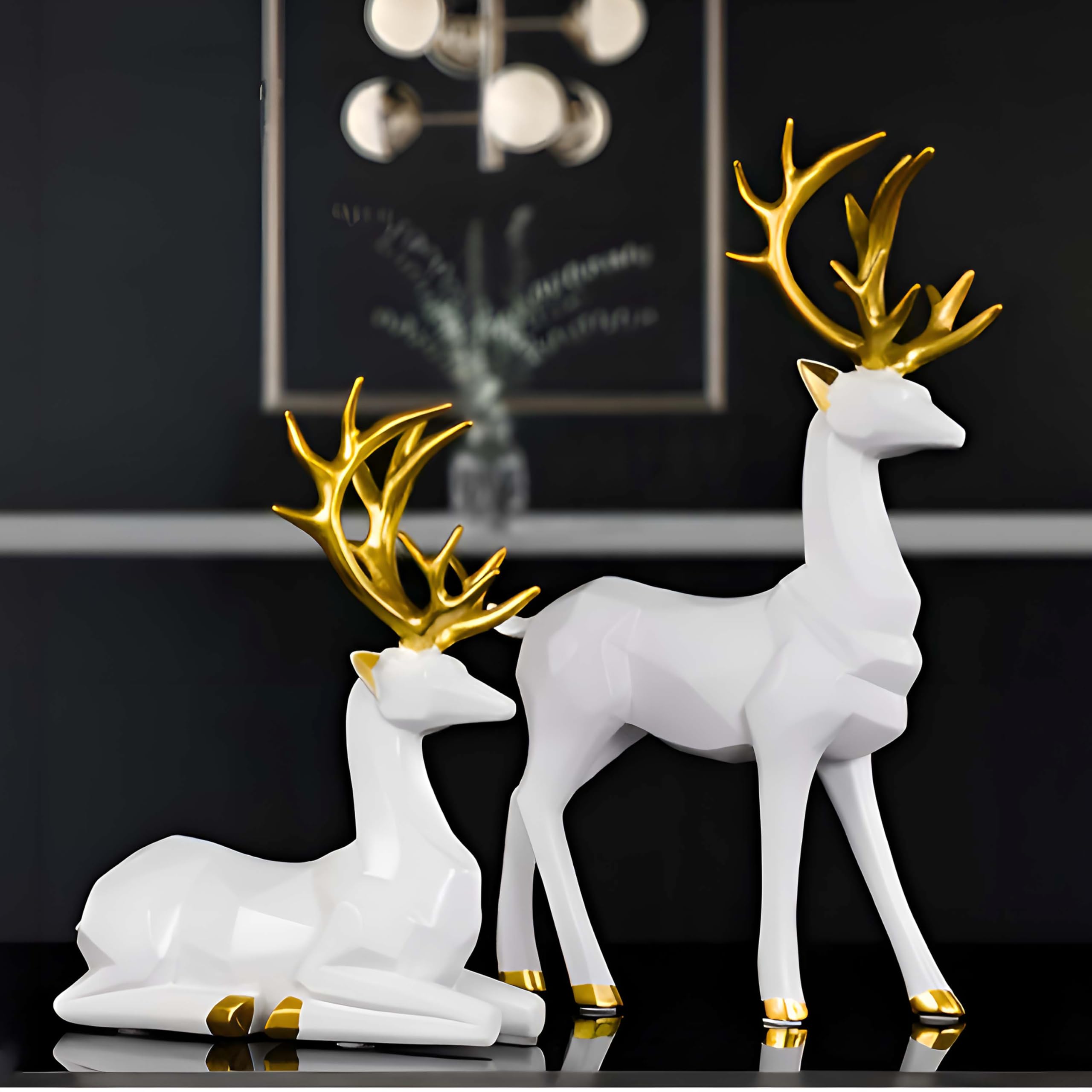 FAME ADDA Geometric Deer/Hiran Pair Showpiece for Home Decor Showpiece/Animal Showpiece for Office Decor/Table Top Decorative/Bedroom Decor/Living Room Decoration/Bookshelf Decor-Set of 2(White)