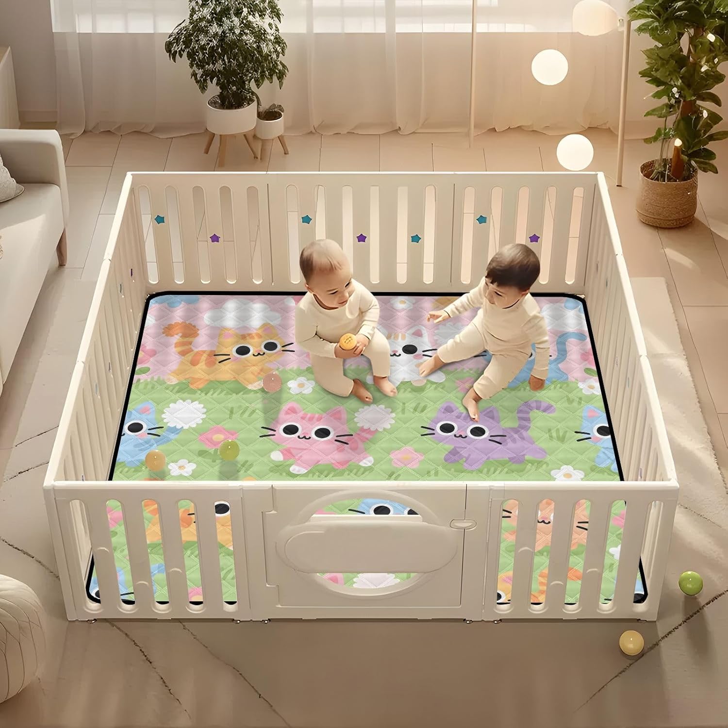 Playful Cat Pattern Baby Play Mat,Portable Foldable Crawling Mat Thicken Soft Non-Slip Waterproof Washable Baby Mat 50 x 50 Inch