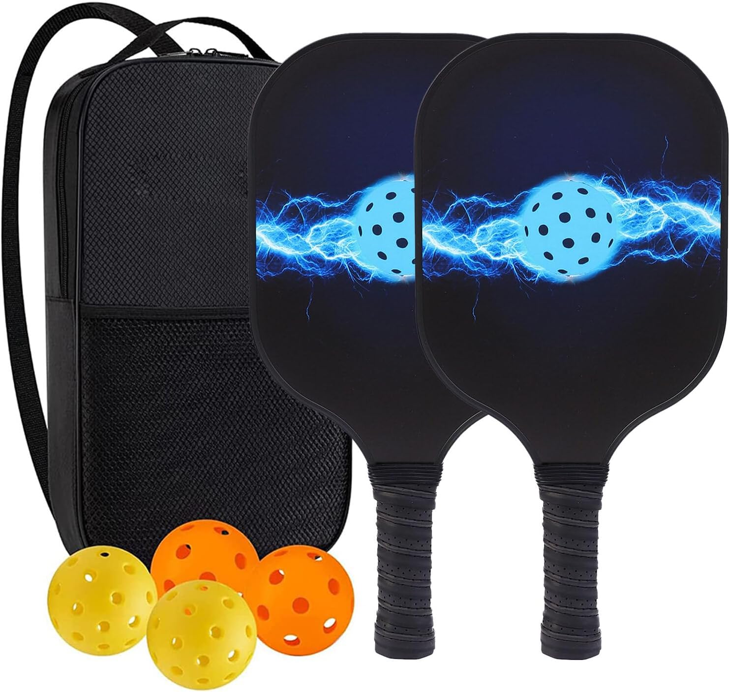 Pickleball Paddles Set, Fiberglass Pickleball Paddles Set of 2, 1 Pickleball Carrying Bag and 4 Pickleball Balls, Lightweight Pickleball Rackets Gifts for Beginners & Pros, USAPA Approved