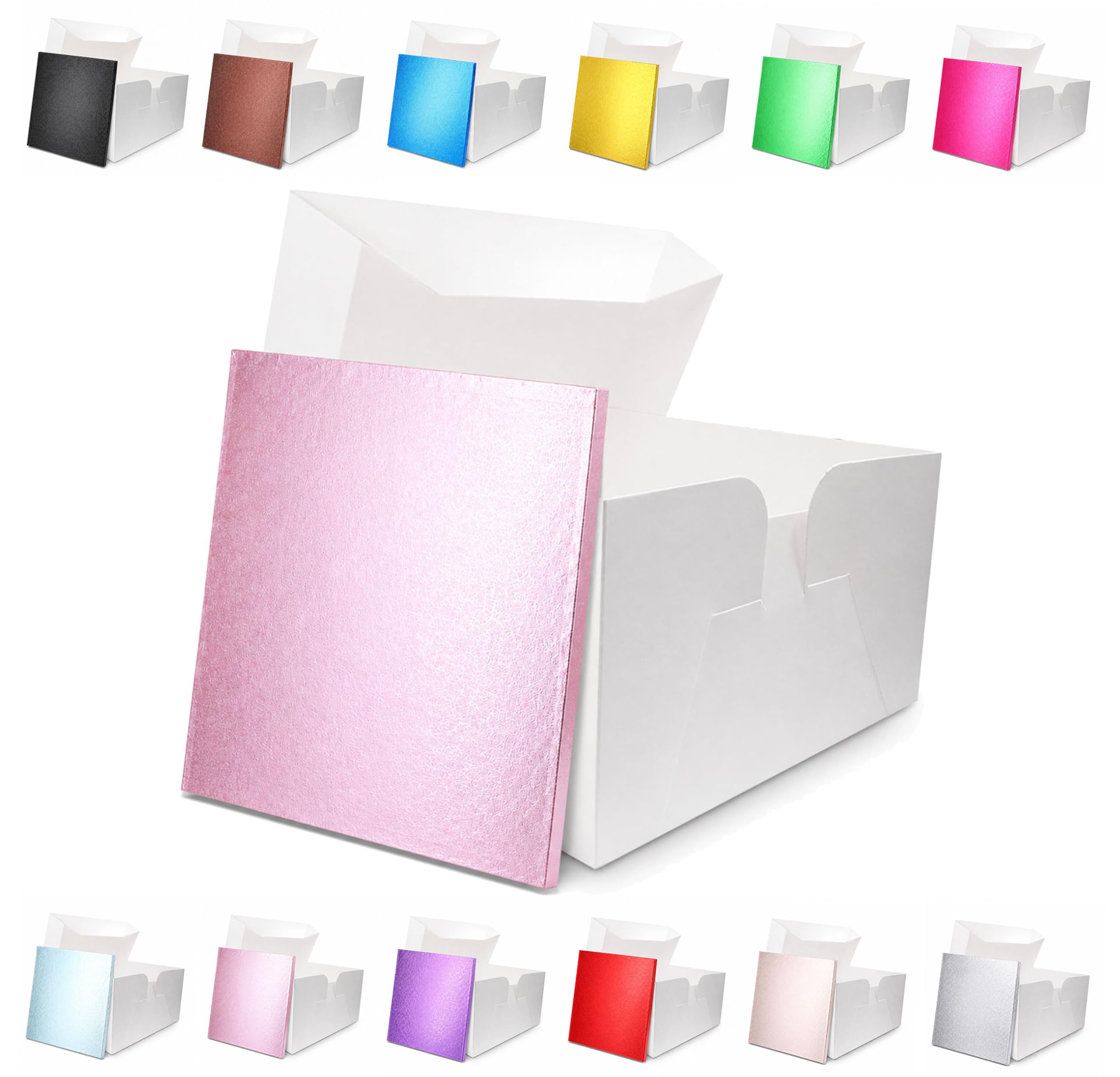 LARRYROO Square Colour Cake Drum Board & White Box + Lid Combo Pack for Wedding, Birthday Cakes (Light Pink, 10 Inches)