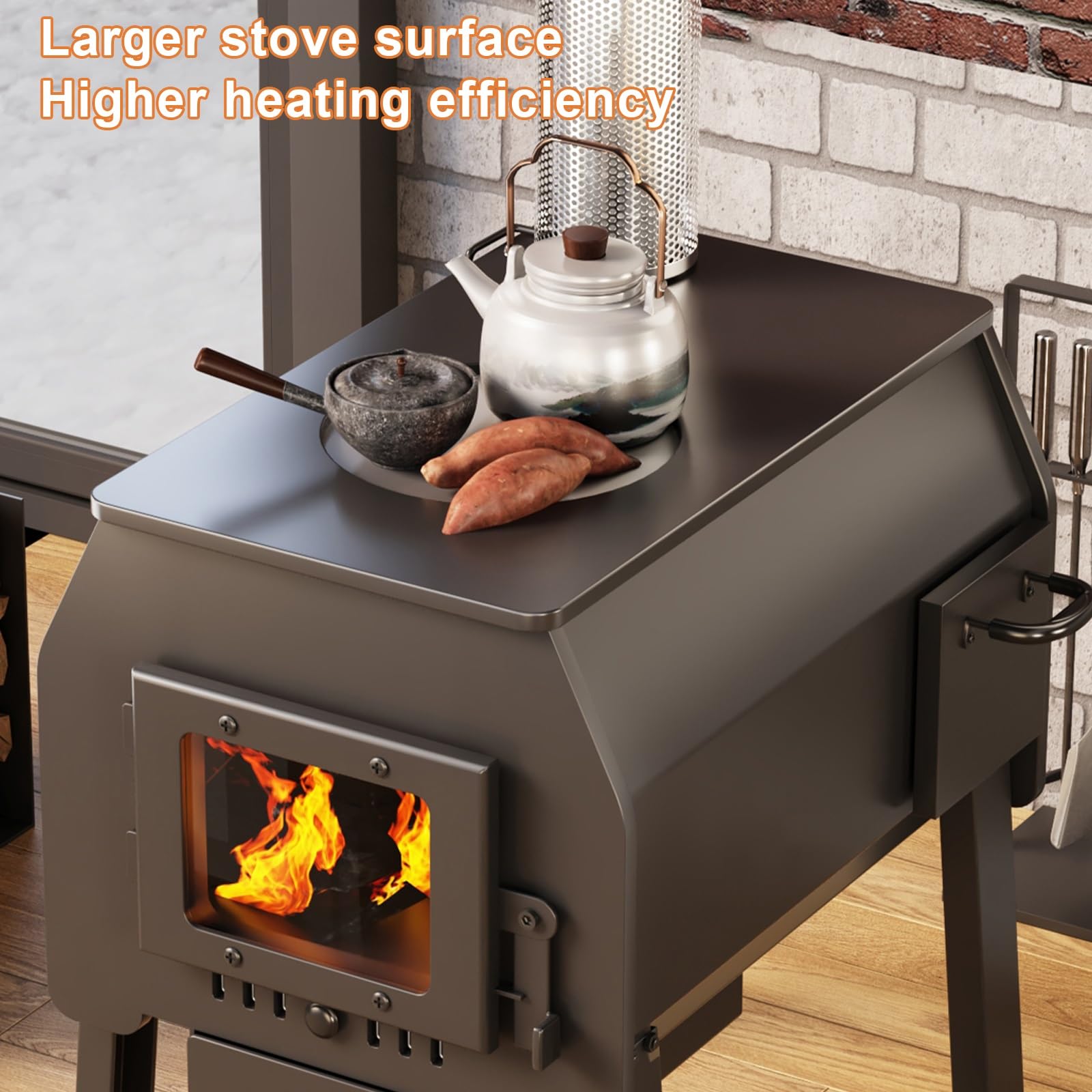 Holzofen für den Innenbereich mit Ofen und Kamin, hohe Wärmeableitung zum Heizen, Kochen und Kochen von Wasser