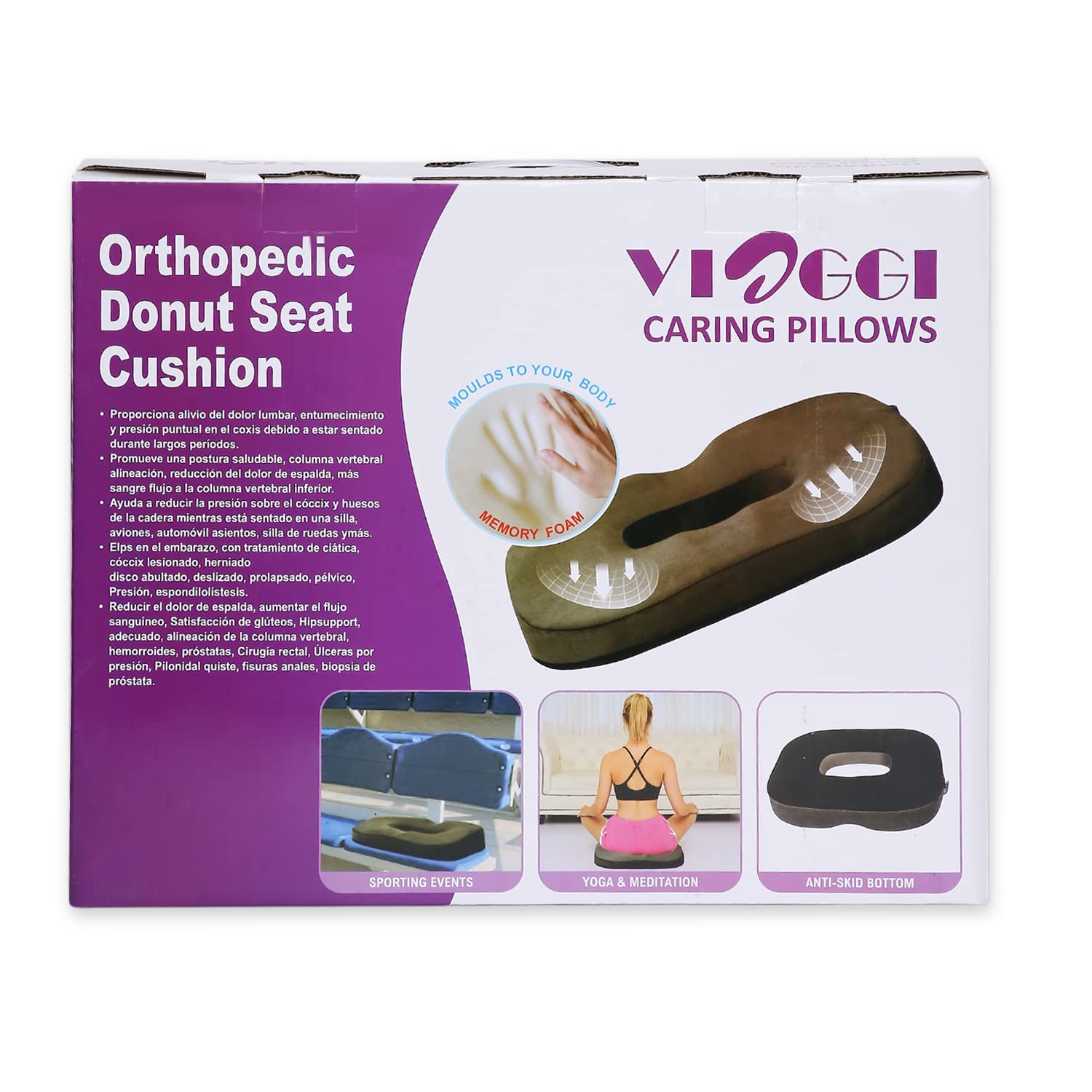 Viaggi Donut Seat Hemorrhoids Tailbone Memory Foam Cushion –Pain Relief for Coccyx, Prostate, Sciatica, Pelvic Floor, Pressure Sores, Pregnancy, Perineal Surgery, Postpartum Recovery-Black 3