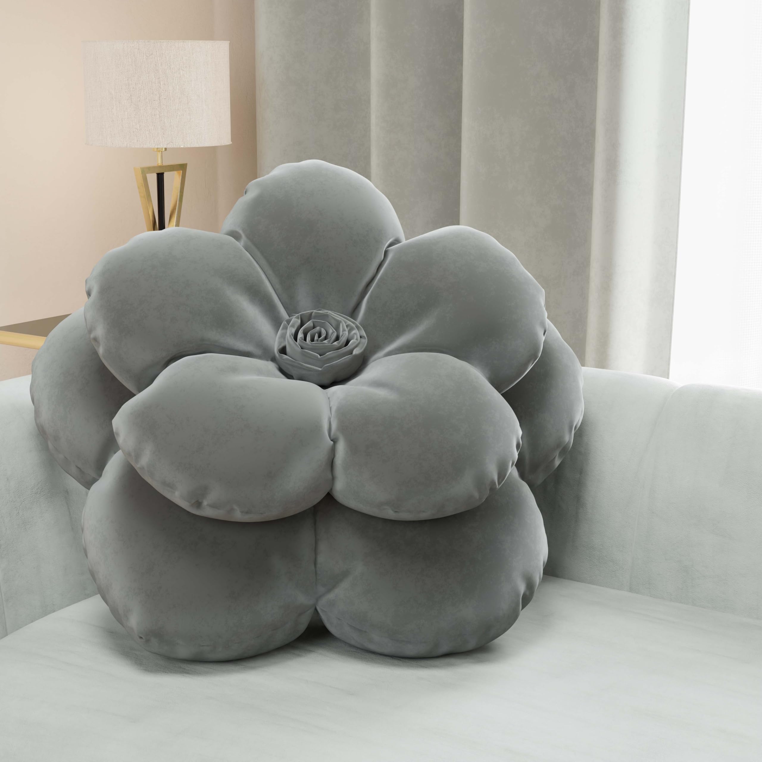 Coussin Fleur Velours PETTI - Diamètre 50cm - Rembourrage Qualité - Fabriqué En Italie - Déco Canapé, Chambre