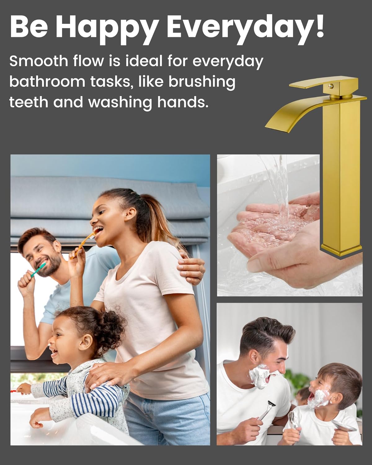 Airuida Brushed Gold Tall Waterfall Bathroom Vessel Sink Faucet Modern Bathroom Vanity Faucet Single Handle Single Hole Farmhouse Bar Mixer Tap Washbasin Faucet Deck Mount
