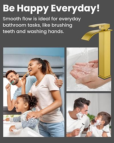 Vista 17 de Airuida Grifo de baño de cascada negro mate, grifo de baño de un solo agujero, grifo mezclador de montaje en cubierta con placa de cubierta, grifo