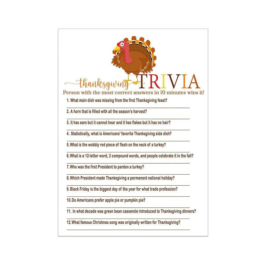 Amazon.com: Thanksgiving Trivia Game - Fun Party Activity for Adults, Family, Friendsgiving - Fall Showers, Harvesting Pumpkin Design - 5x7 Cards, 25 Guests : Home & Kitchen amazon-com-thanksgiving-trivia-game-fun-party-activity-for-adults-family-friendsgiving-fall-showers-harvesting-pumpkin-design-5x7-cards-25-guests-home-kitchen