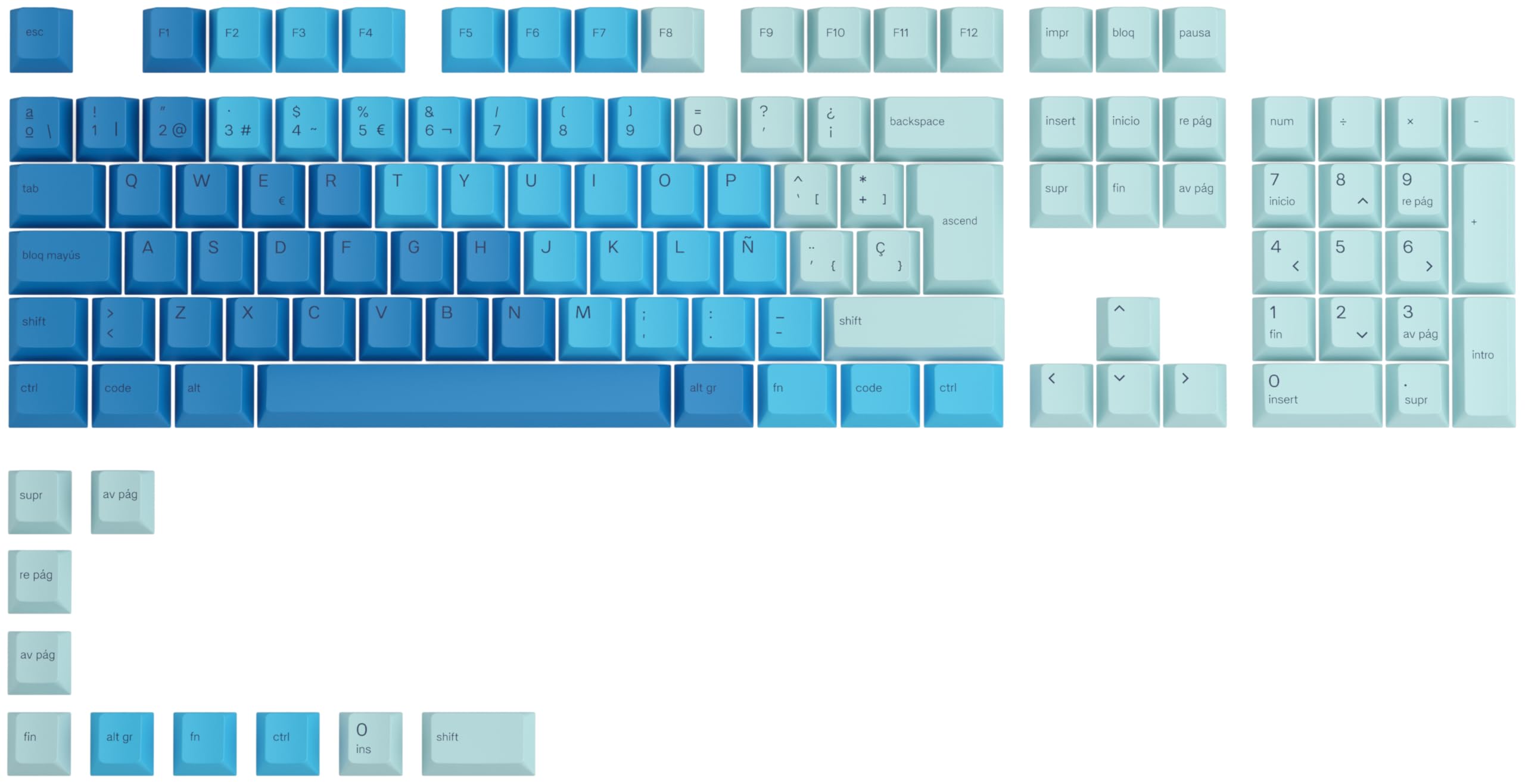 Glorious Gaming 115 GPBT Keycaps - Profilo Cherry, plastica PBT resistente, aspetto accattivante, suono superiore, caratteri originali, layout spagnolo - Oceano