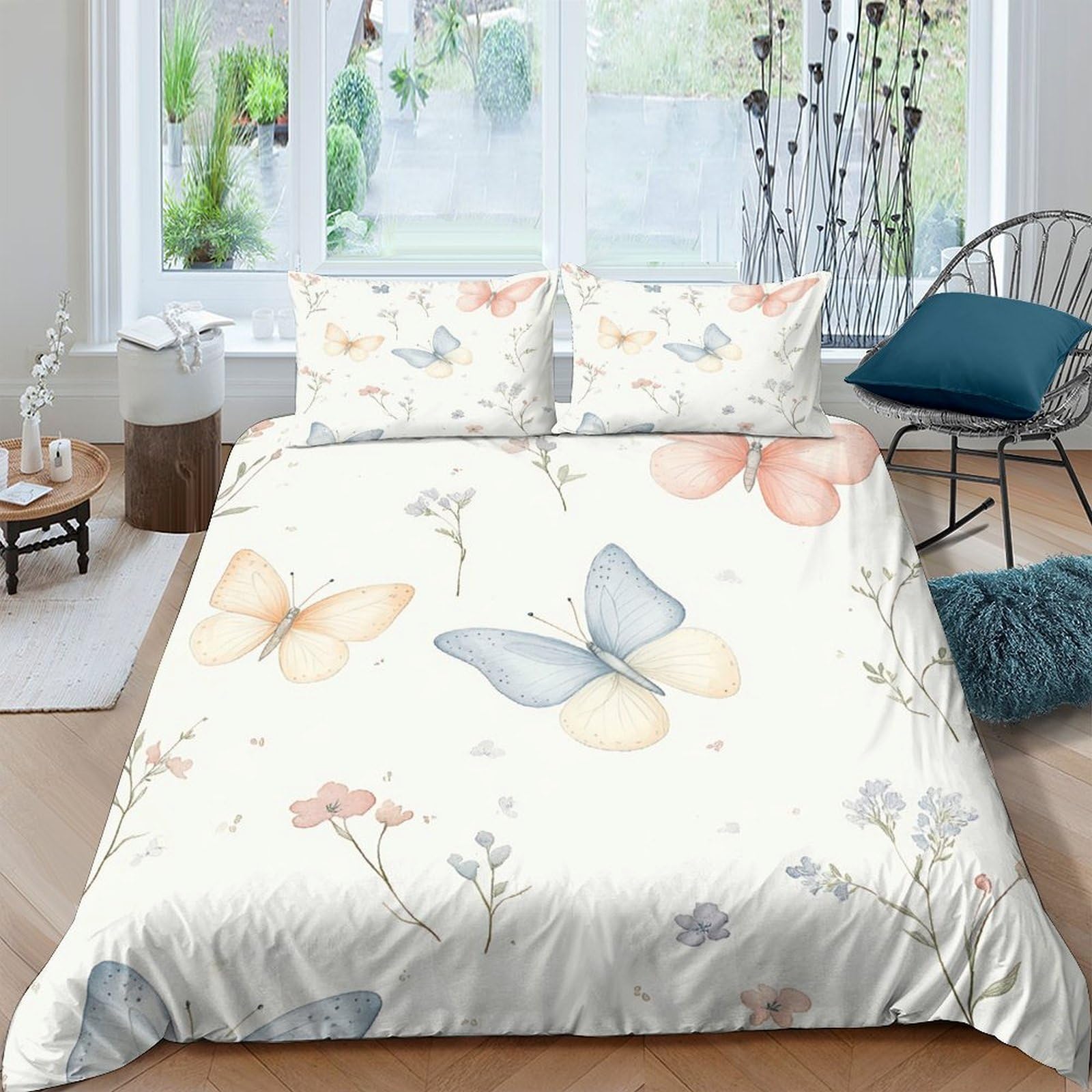 Ctjqhvkz Style-2 3D Printed Pastel Butterfly Fitted Sheet Microfiber Soft Bedroom Decor Floral Mattress Cover Easy Care Single（135X200cm）