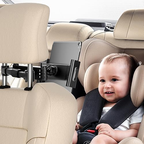 Miniatura 7 de Soporte para tablet para reposacabezas de automóvil, soporte plegable compatible con iPad de 6 a 13 pulgadas, Air, Mini, Switch, rotación ajustable
