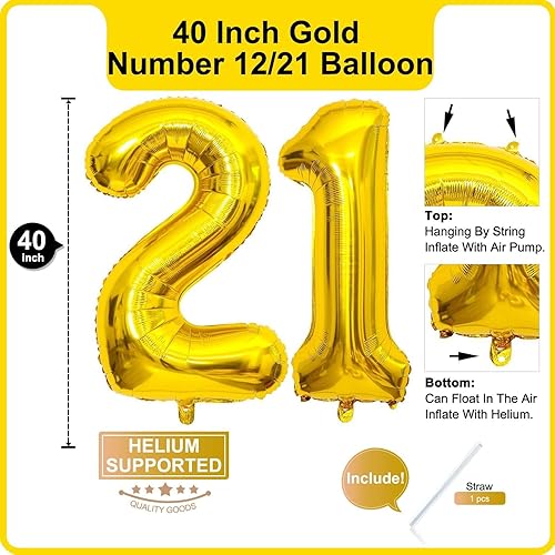 Miniatura 9 de Lovoir Globo negro de 40 pulgadas con el número 12 de 21 dígitos gigantes de papel de aluminio de Mylar para helio de 12 cumpleaños y 21 años,
