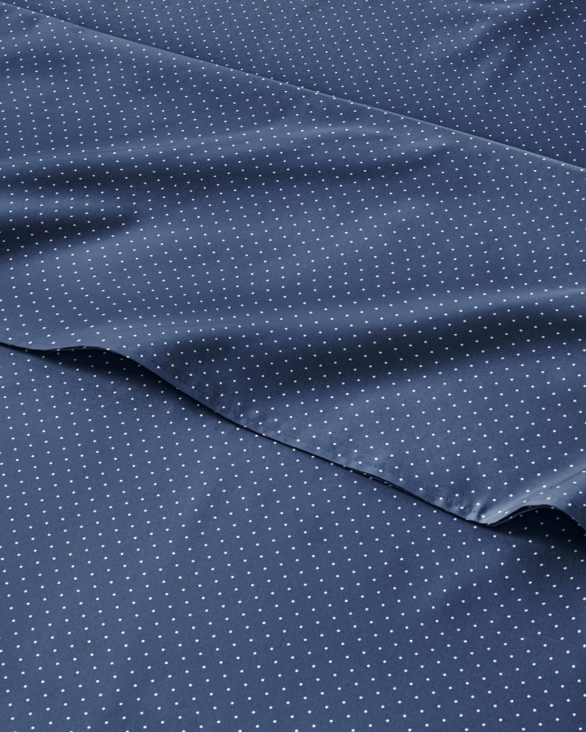 navy blue polka dots bed sheet set – 1 flat & 1 fitted sheet & 1 pillowcase w/ deep pockets – polka dot bedding - ultra-soft, wrinkle & fade resistant - comfy, breathable and cooling - quuen