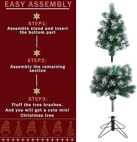 Miniatura 4 de CCINEE Árbol de Navidad artificial de mesa, 2 pies, pequeño árbol de Navidad verde con puntas de escarcha de nieve flocadas y soporte de metal para