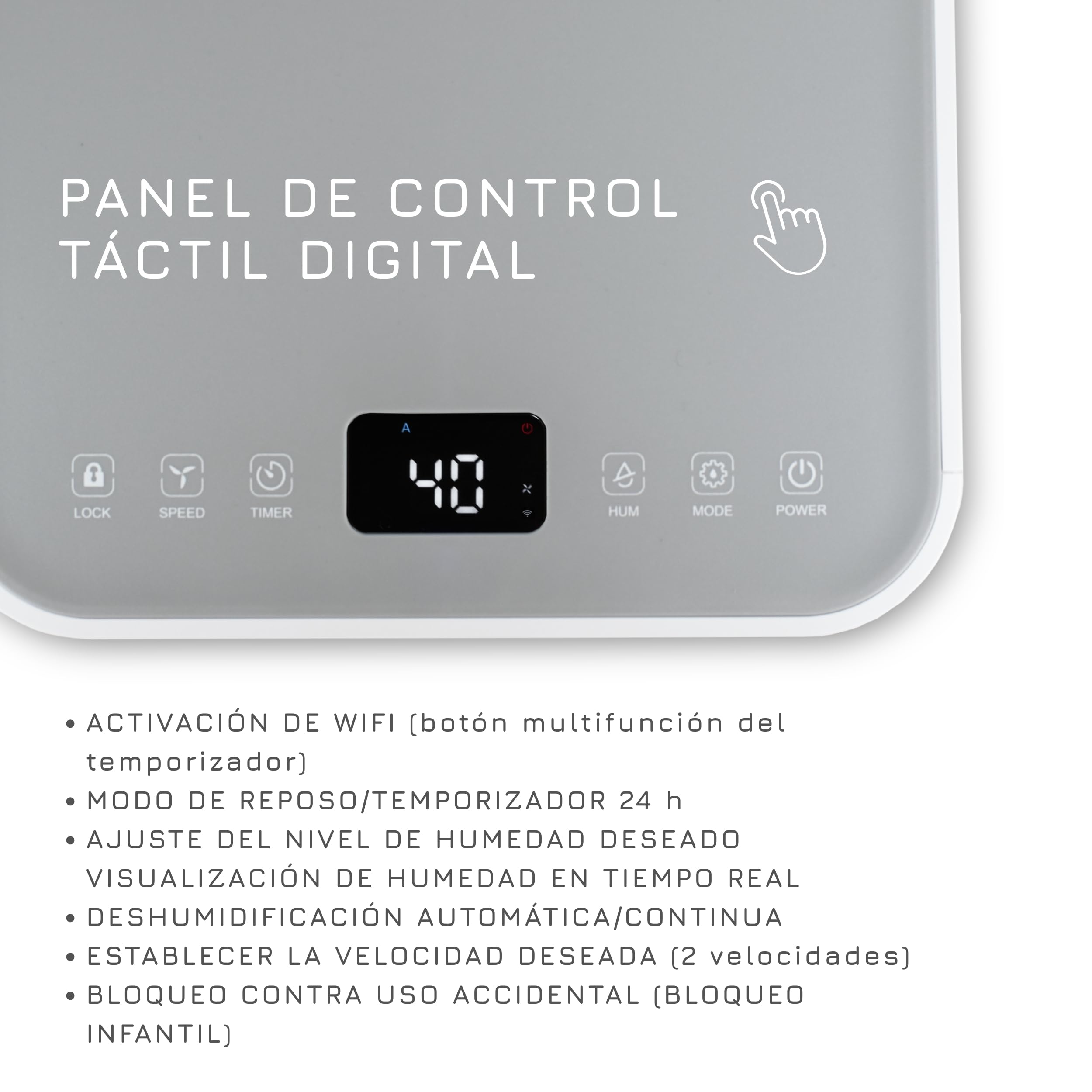 Turbionaire Epi 12 WIFI Deshumidificador Portátil, Control Táctil Compreto,12L/24h, Refrigerante R290, Depósito de 2L, Función Bloqueo para Niños, para habitaciones de hasta 65 m³, Diseño Minimalista