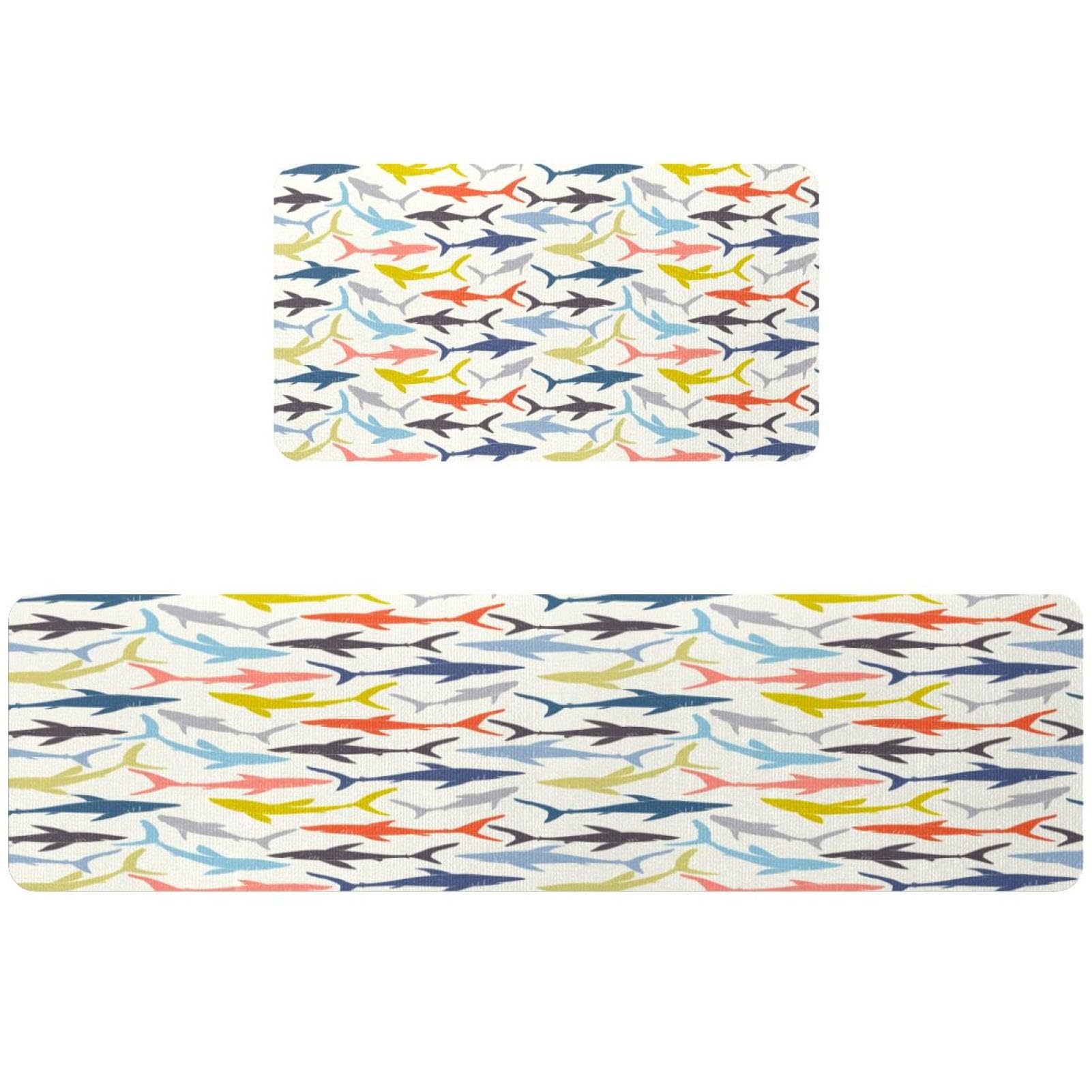 Tapis de cuisine sans couture motif requins absorbant lavable lot de 2