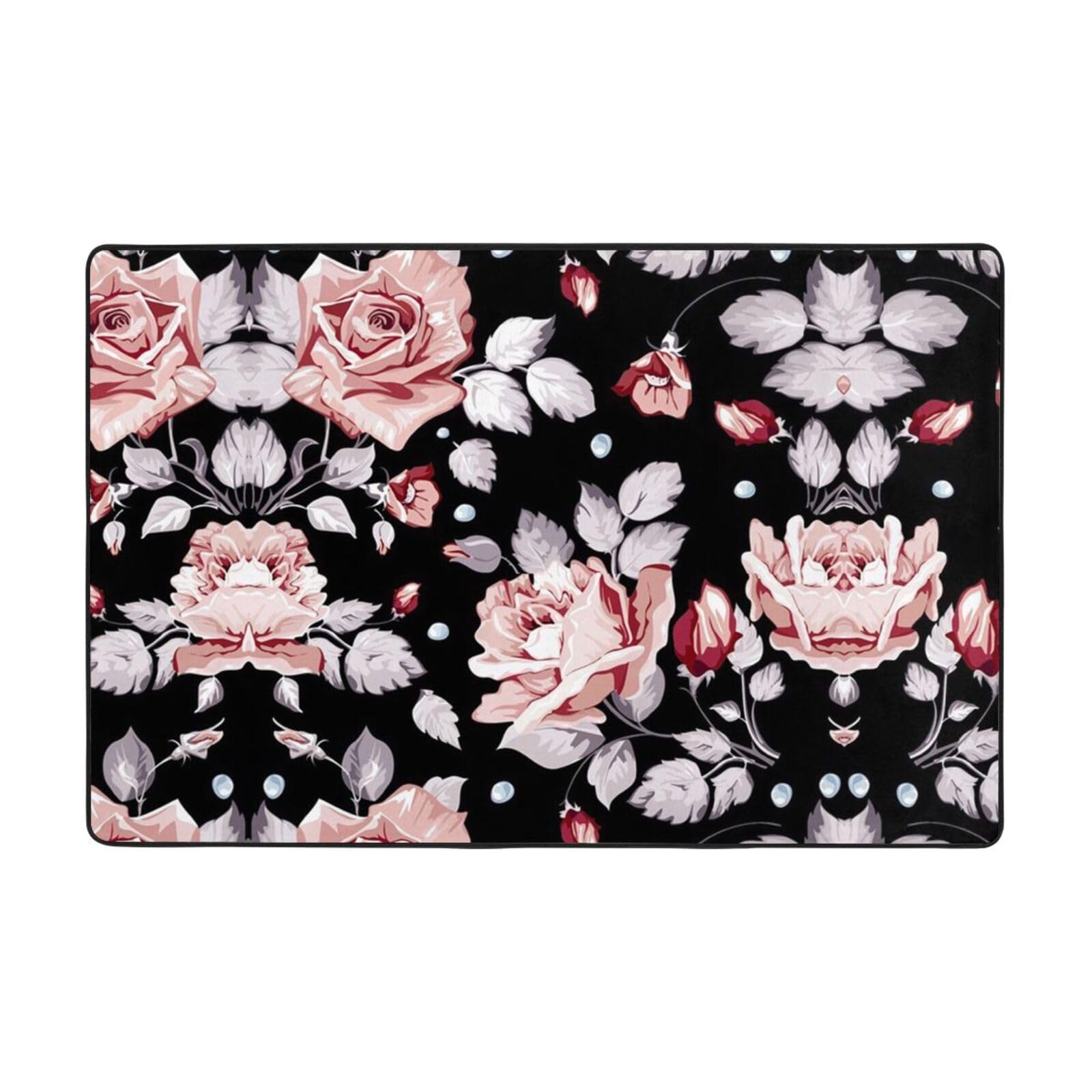 Tapis de salle de bain rectangulaire fleurs roses NOGRAX flanelle antidérapant salon