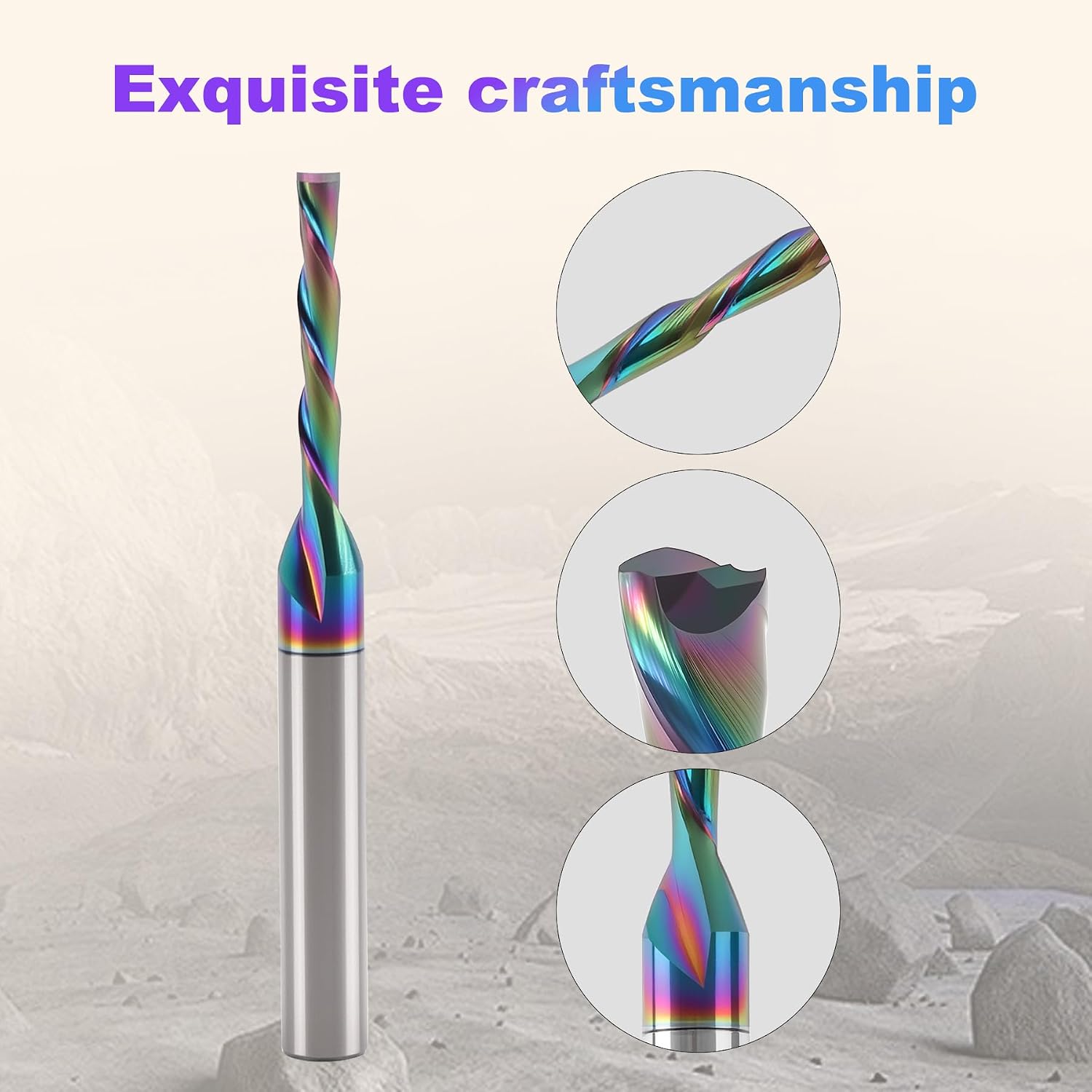 CNC Down Cut Router Bit 1/4 Inch Shank, 1/8 Inch Cutting Diameter End Mill, 2-Flute Spiral Solid Carbide Milling Cutters with DLC Coating for Carving Wood PVC MDF Acrylic Woodworking Tools