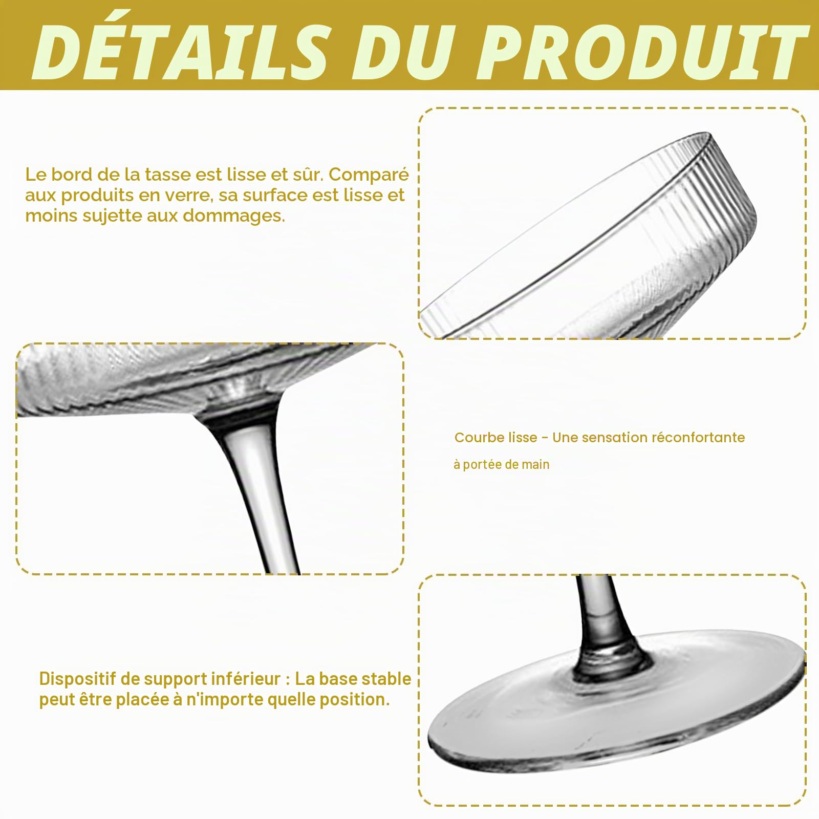 Lot de 4 verres à cocktail Martini - Style vintage - À long pied - Pour expresso, martini, champagne, cocktail - 300 ml