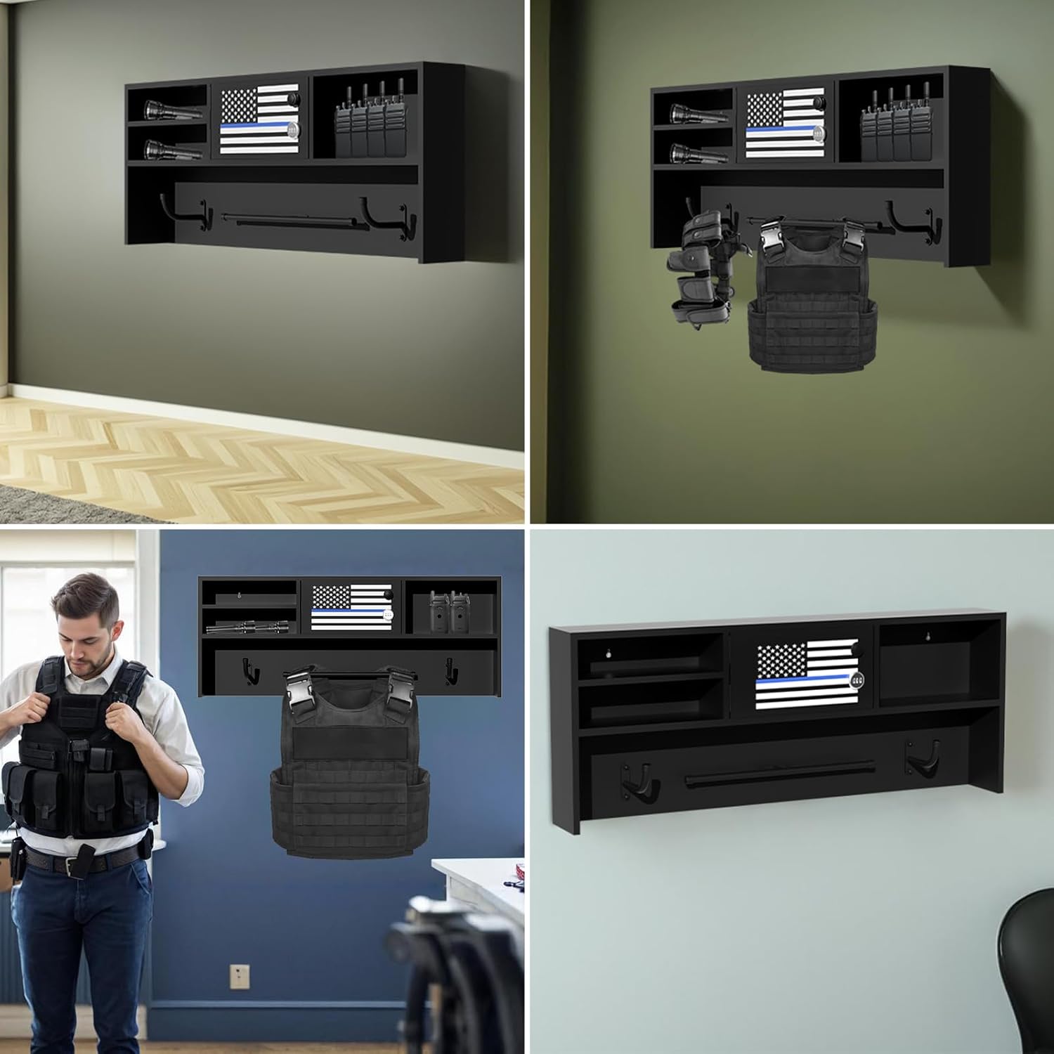 Alloy Steel Police Gear Stand, Built-in Combination Lock, Wall-Mountable, Includes Flag, Perfect for Tactical Gear Wall Mount, Storage Solution for Police Stations, Fire Departments, Offices, Bars