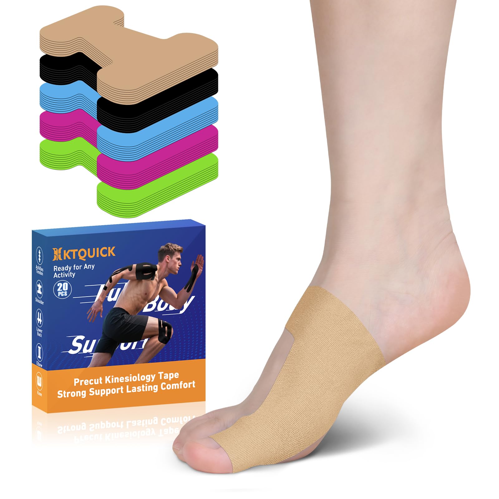 KTQUICK Precut Bunion Tape for Big Toe, 20 PCS, 20% Stronger Adhesive,Beige