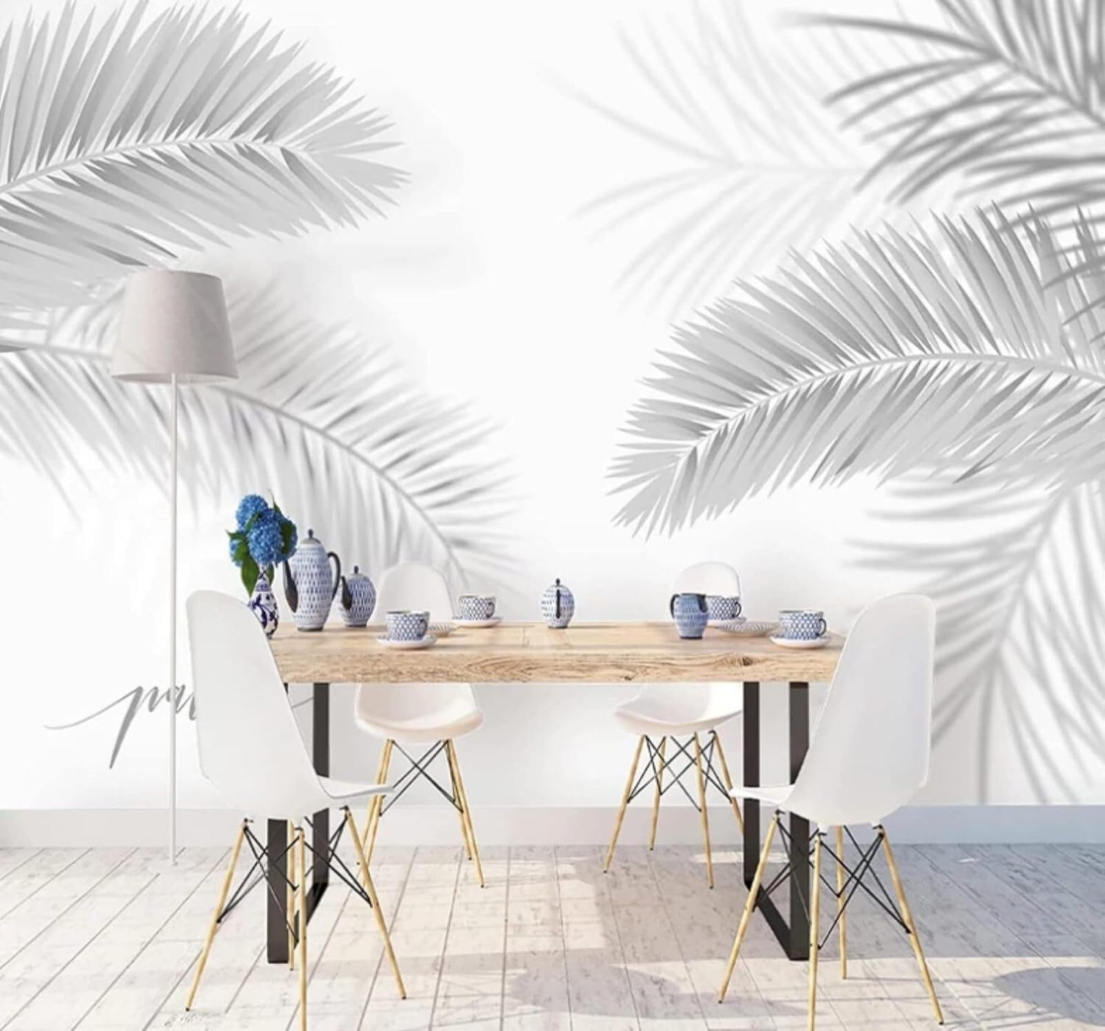 Wallpaper-3D-Xlm 400Cm×280Cm(B×H) Minimalist Three Dimensional Black And White Plants Leaves 3D Wallpaper Easy Install Feature Office Living Room Sofa Bedroom Tv Background Wall Decoration-400Cm×280Cm