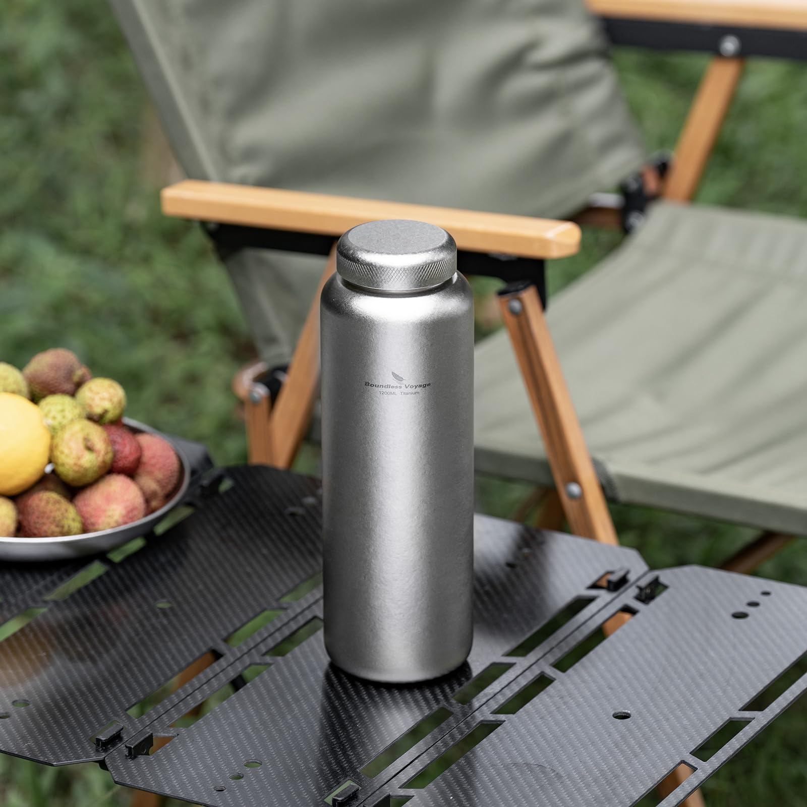 Bouteille d'eau en titane - 1,2 l - Grande capacité - Bouteille d'eau portable pour camping, randonnée, cyclisme, voyage, sports de plein air (Ti lid + cristal argenté)