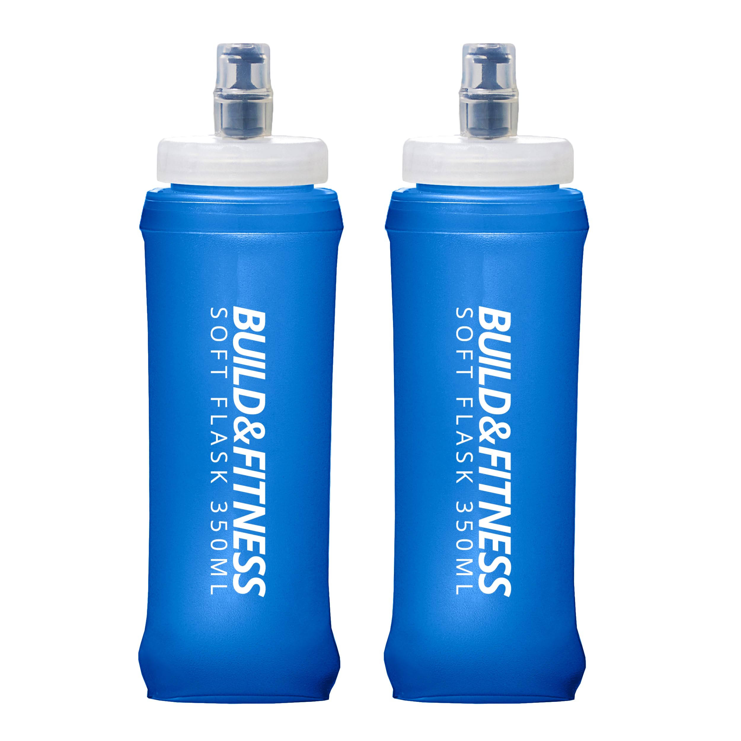 Build & Fitness Blue Soft Water Bottle 2 Pack - 500Ml / 350Ml. Collapsible Soft Flask, Leakproof, Tpu, Bpa Free, Easy To Clean & Lightweight. Perfect For Hydration Vest, Running Belt (, 350Ml (2 Pack))