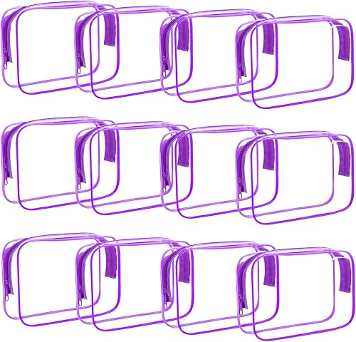 Clear Cosmetics Bag Bulk, TSA Approved Toiletry Bag for Travel, PVC Zippered Clear Pouch Cosmetic Makeup Bag Waterproof Vinyl Plastic Organizer Case for Vacation Bathroom, purple, Purple