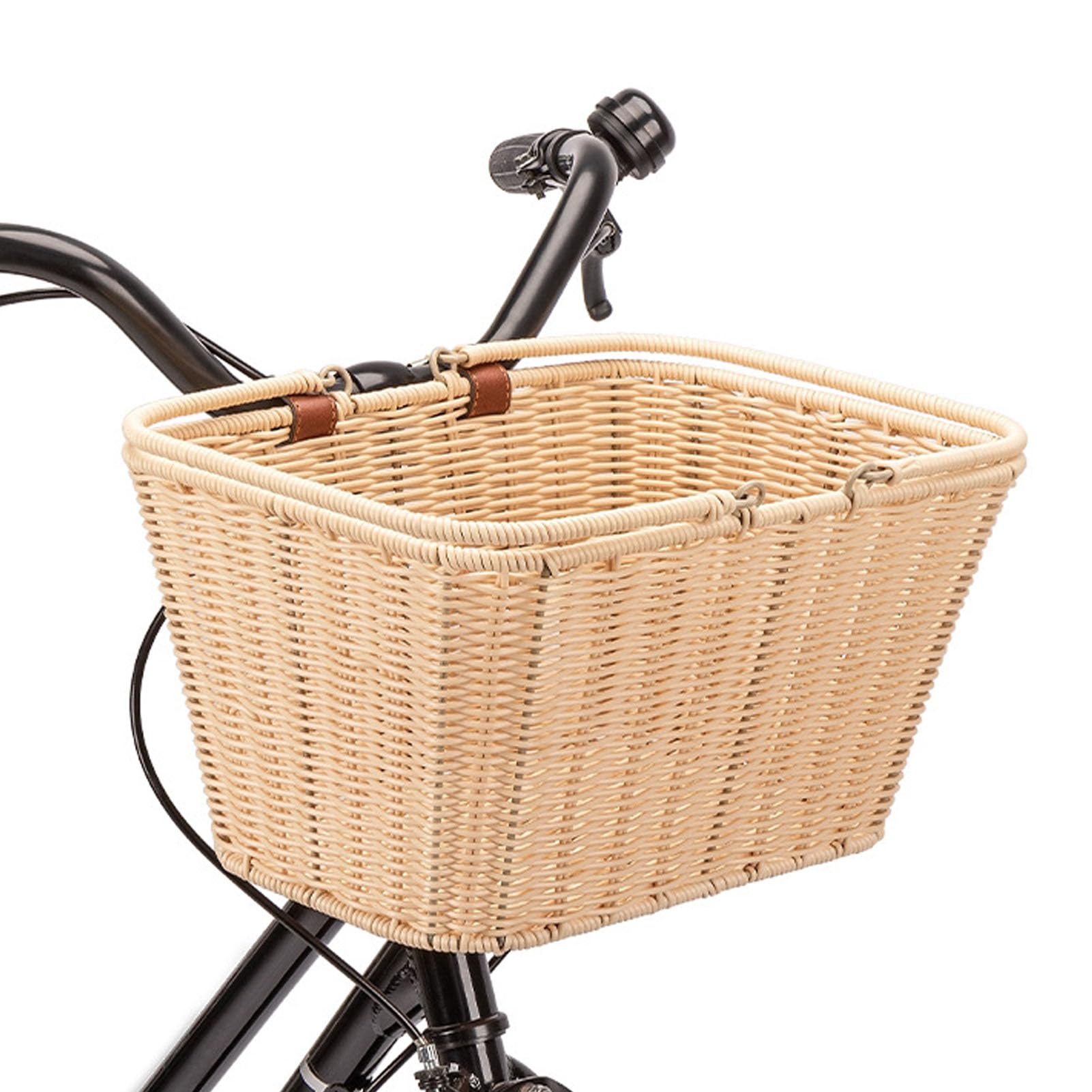 Przedni Kosz Rowerowy w Stylu Retro PP z Uchwytem na Piknik | Trwały Tkany Kosz do Przechowywania z PP;Przenośny Przedni Kosz Rowerowy, Idealny na Wycieczki na plażę i Pikniki